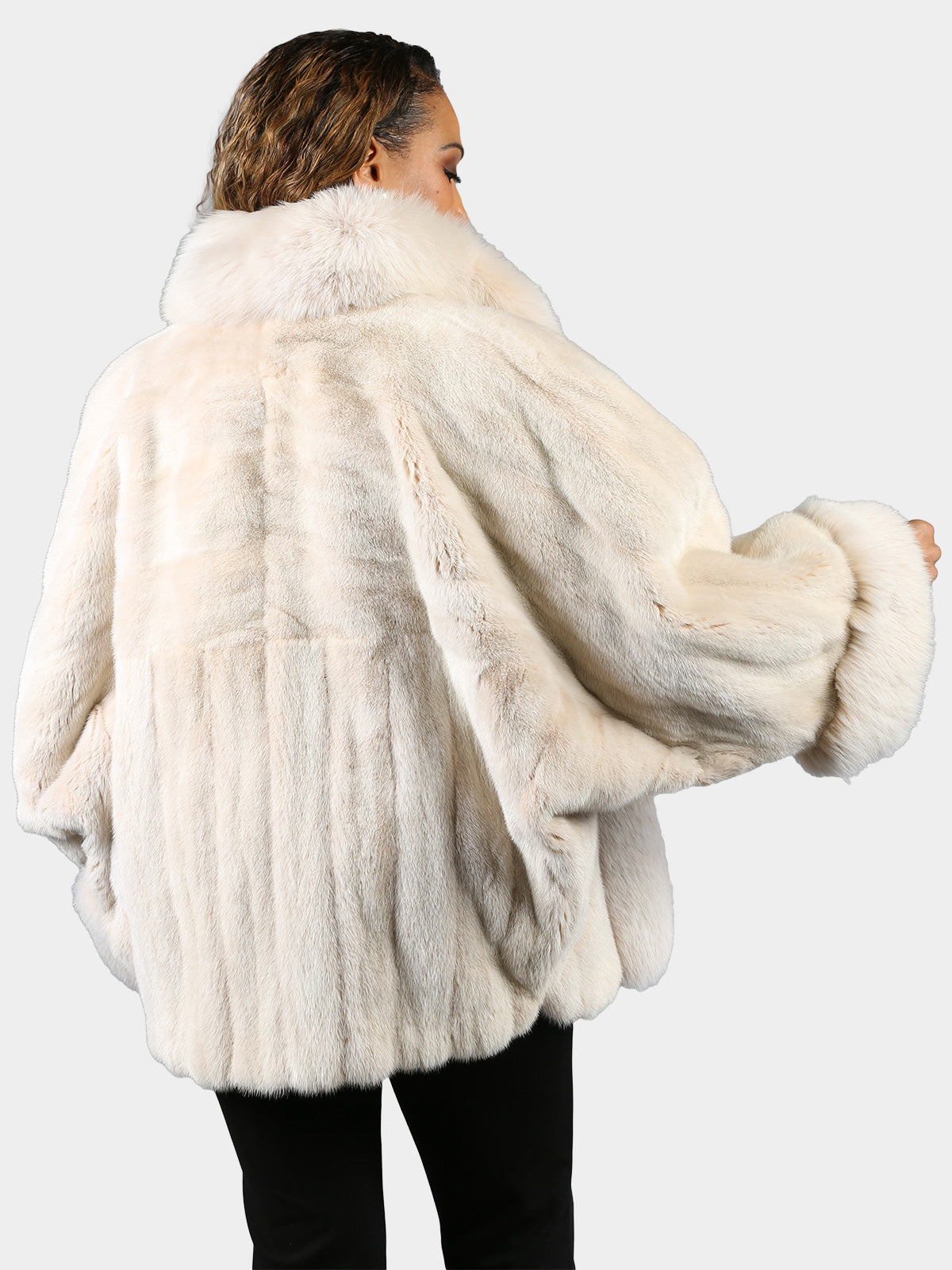 Woman's Vintage Tourmaline Female Mink Fur Jacket with Blush Fox Trim by Oscar de la Renta