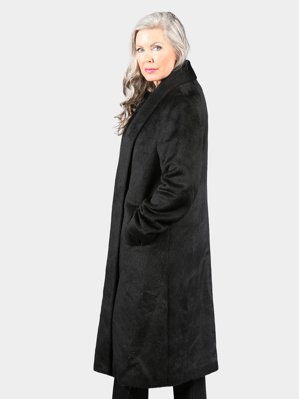 Woman's Dyed Black Baby Alpaca Suri Coat (New)