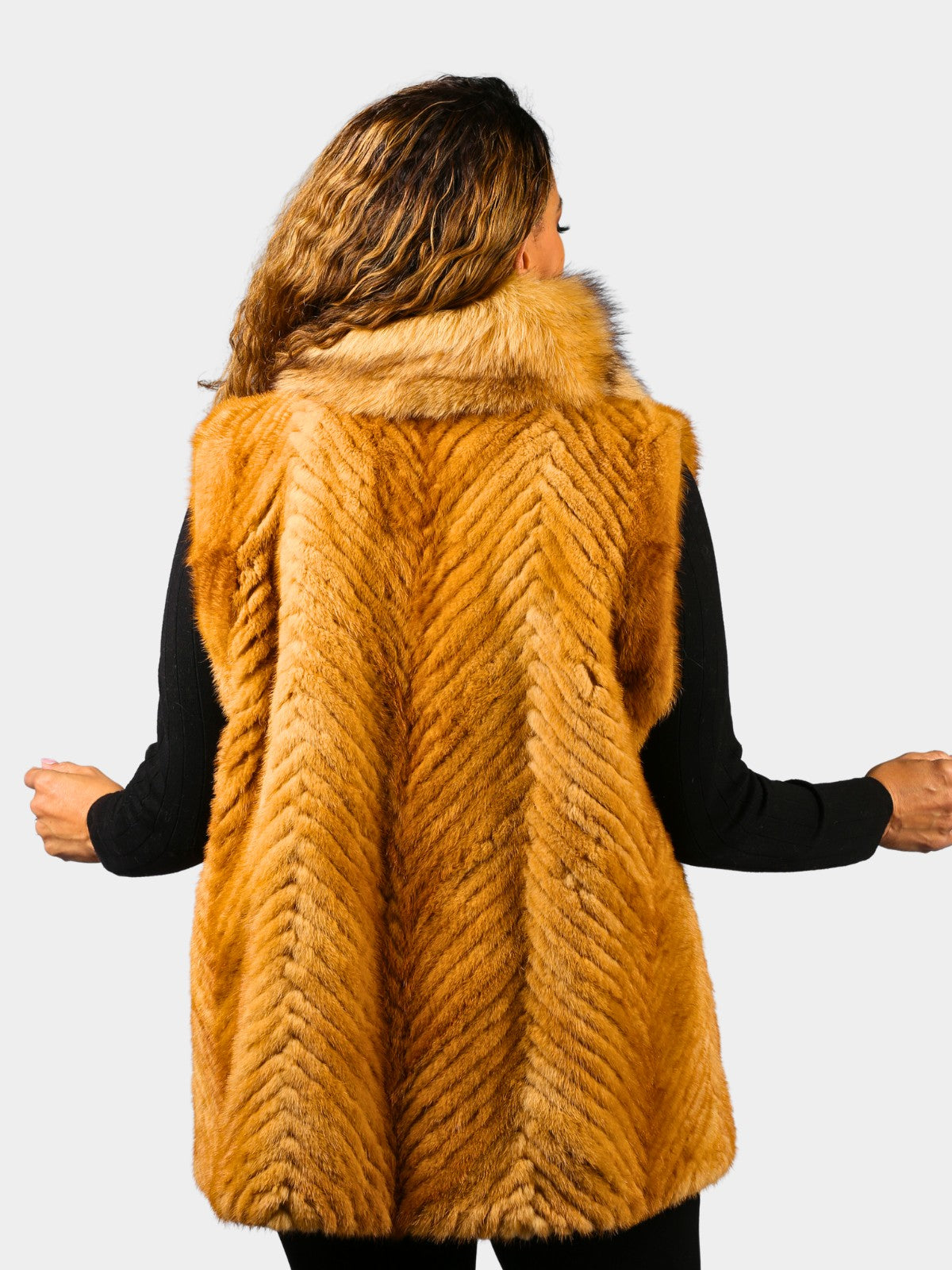 Woman's Dyed Whiskey Mink Fur Vest with Fox Trim