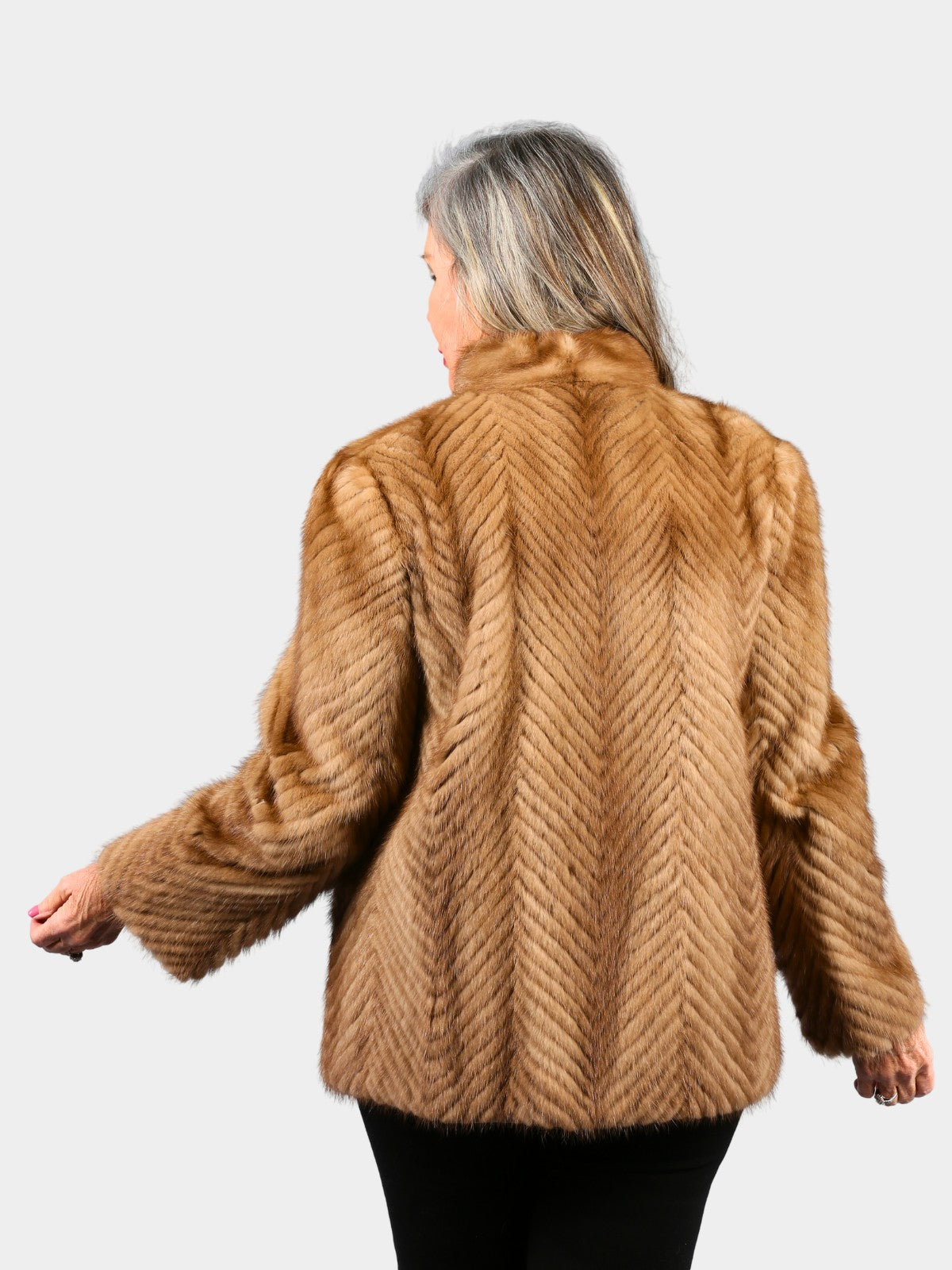 Woman's Pastel Cord Cut Mink Fur Jacket in Chevron Design