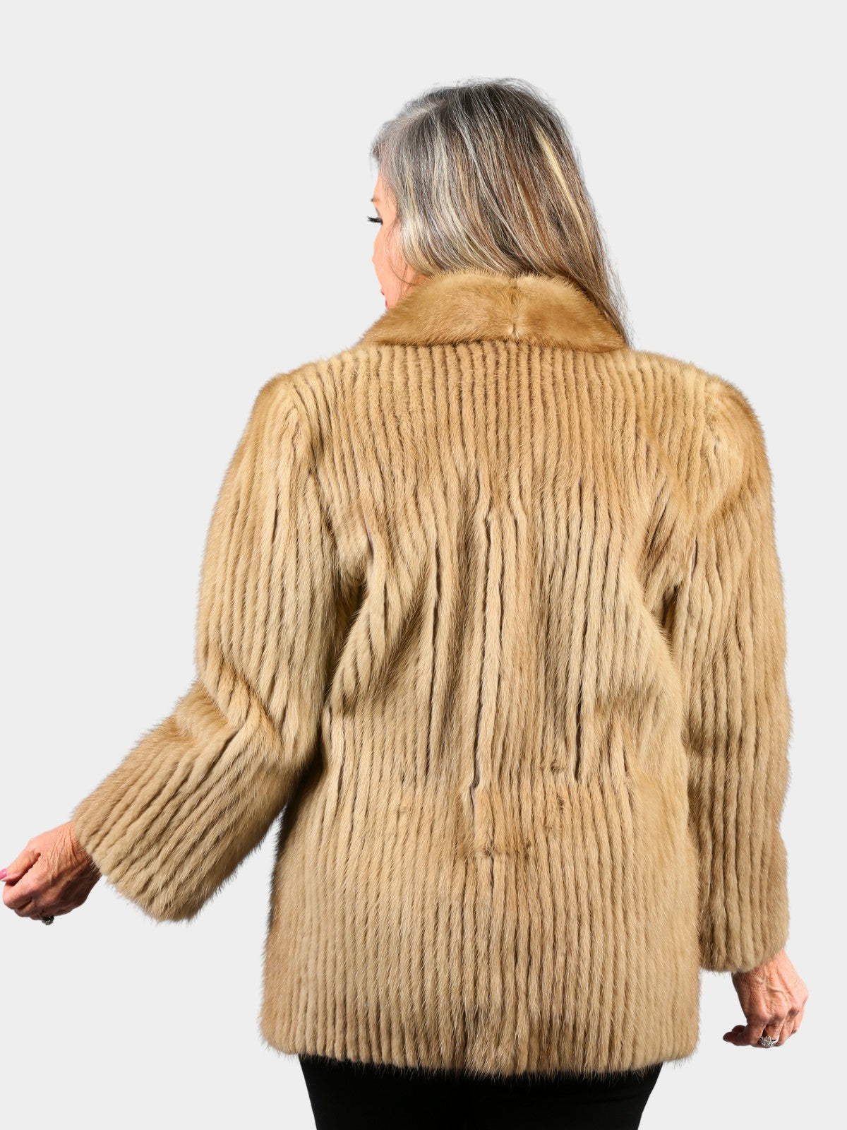 Woman's Light Pastel Cord Cut Mink Fur Jacket