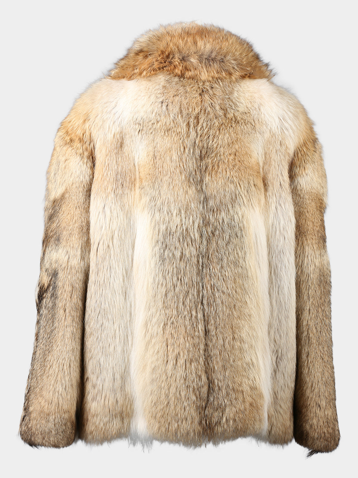 Man's Plus Size Natural Coyote Fur Jacket with Finn Raccoon Trim on Collar