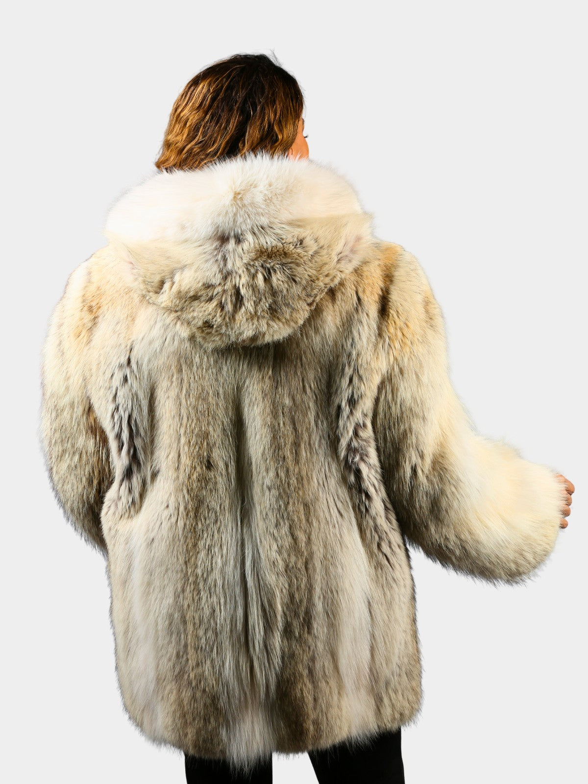 Woman's Plus Size Natural Coyote Fur Parka with Shadow Fox Trim