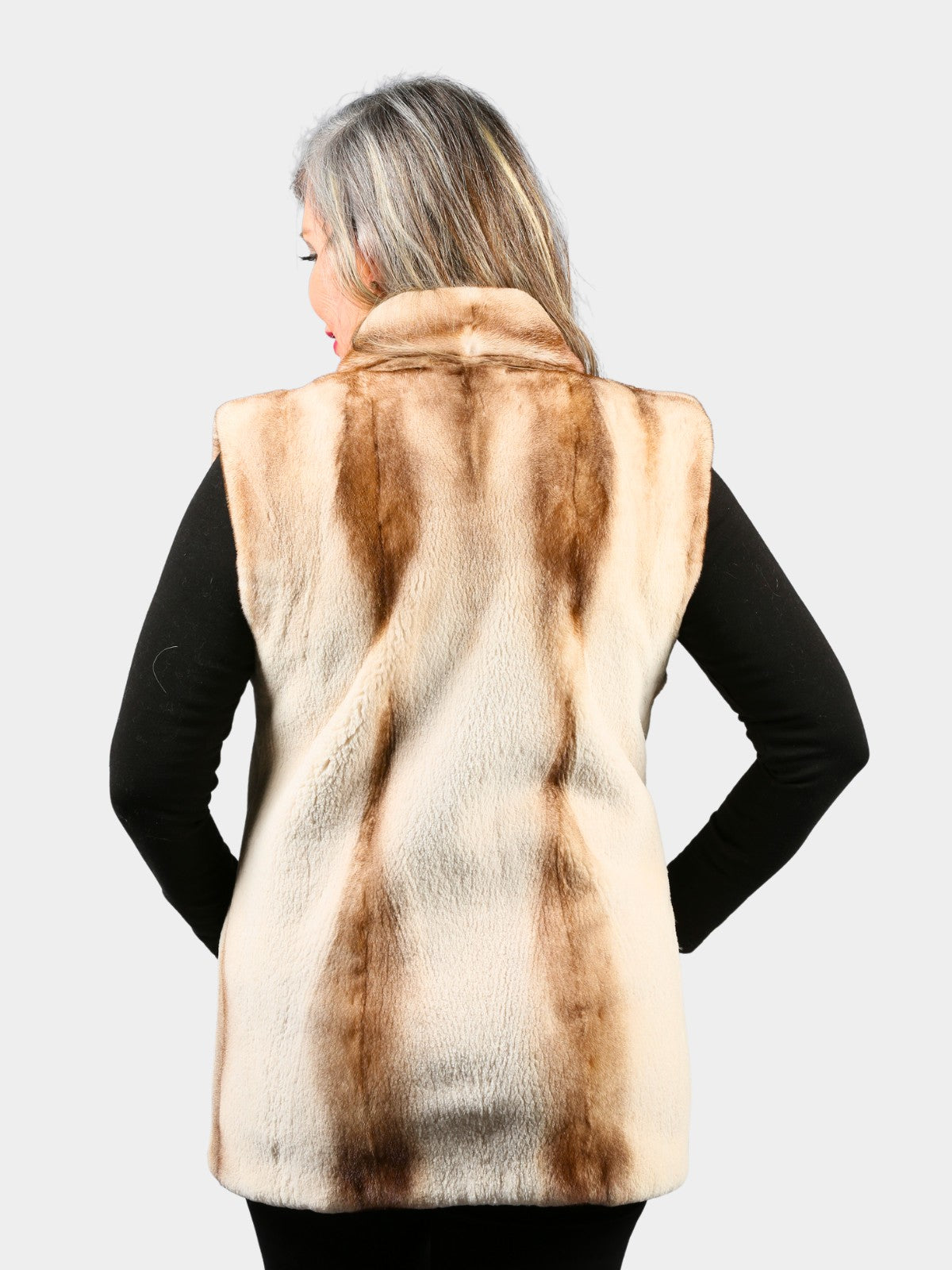 Woman's Brown Semi Sheared Natural Cross Mink Fur Vest