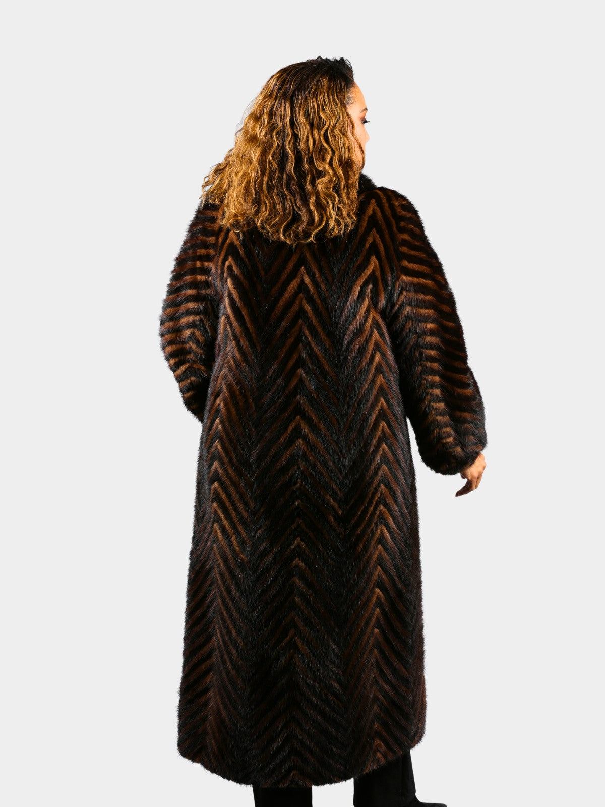 Woman's Two Tone Ranch and Mahogany Mink Fur Coat