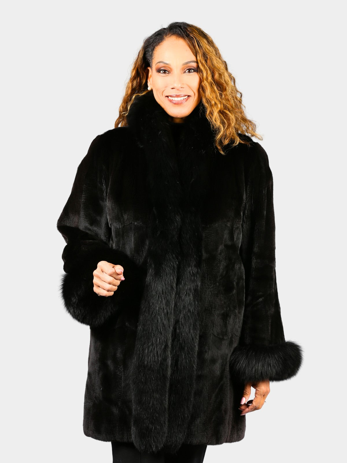 Woman's Plus Size Ranch Female Mink Fur Jacket with Detachable Hood