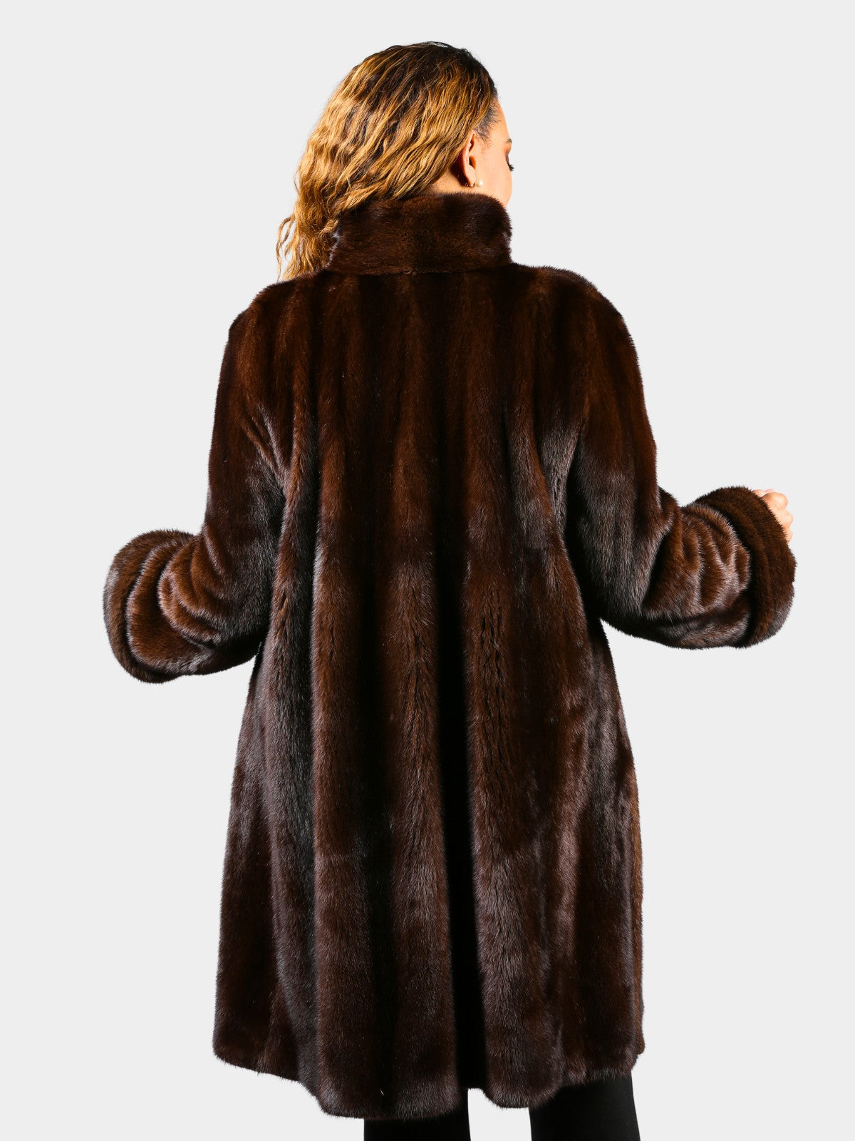 Woman's Mahogany Female Mink Fur 3/4 Swing Style Coat