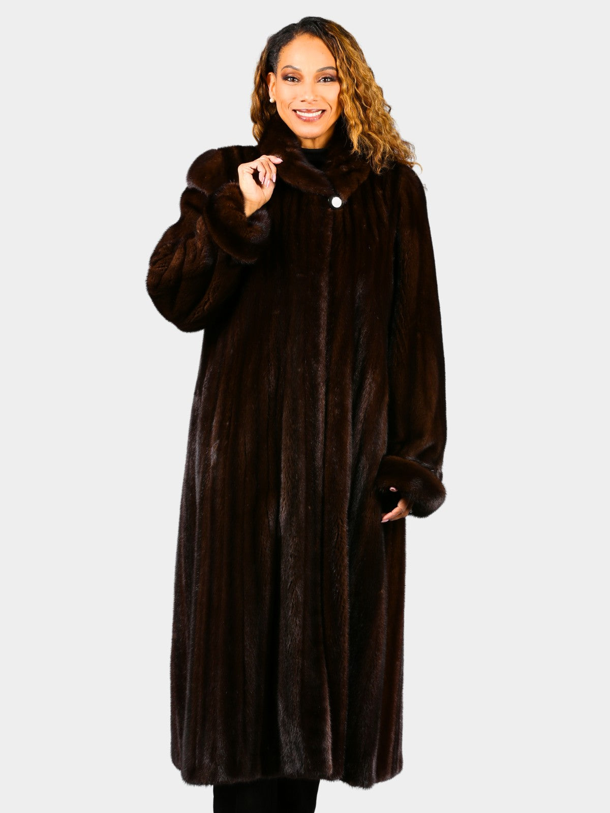 Woman's Extra Long Mahogany Female Mink Fur Coat