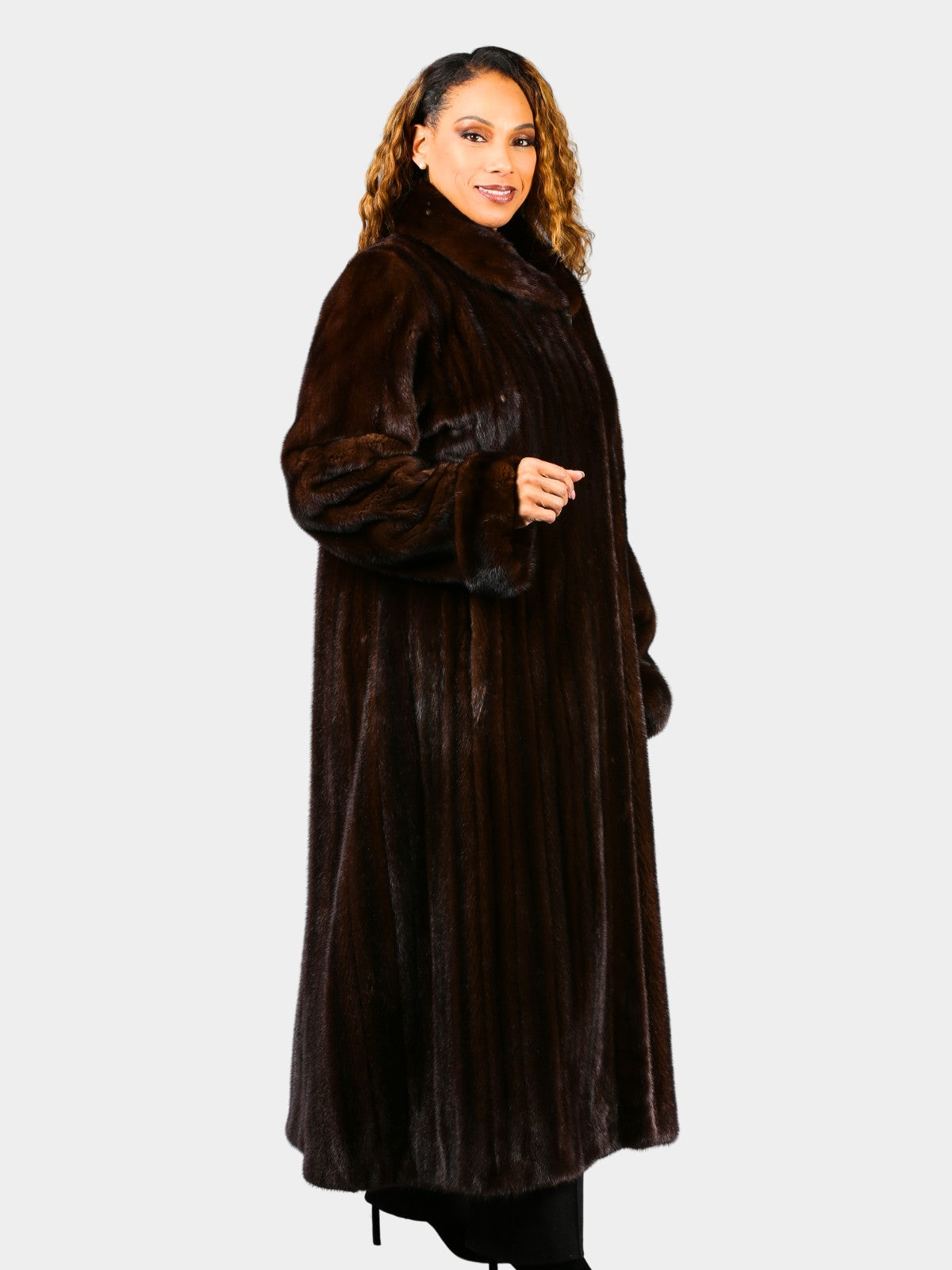 Woman's Extra Long Mahogany Female Mink Fur Coat