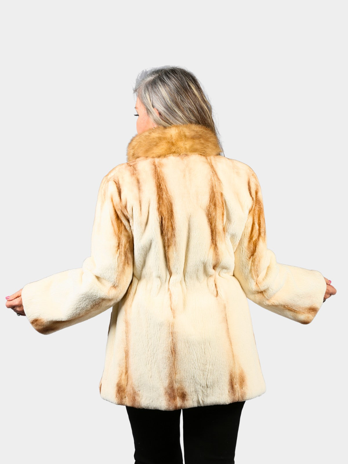 Woman's Semi Sheared Natural Brown Croos Mink Fur Jacket with Sable Collar