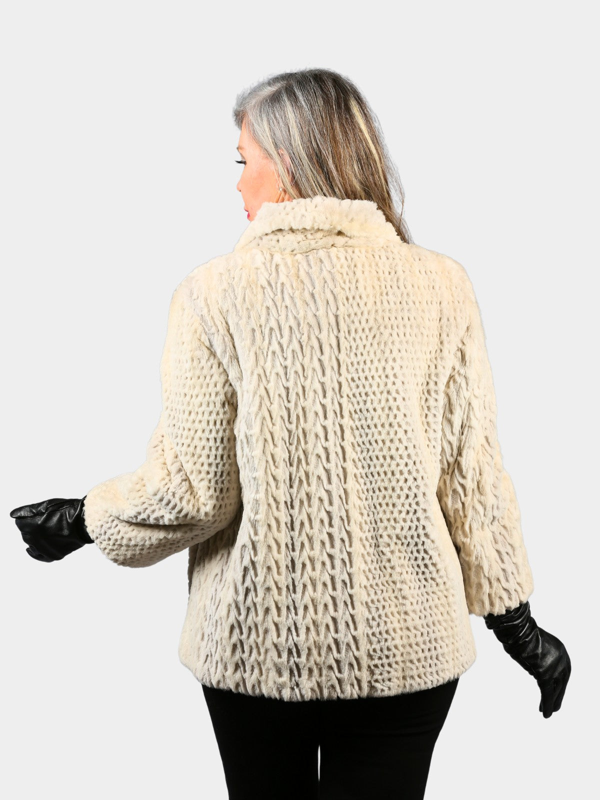 Woman's Semi Sheared Azurene Mink Fur Jacket Petite Short Sleeves