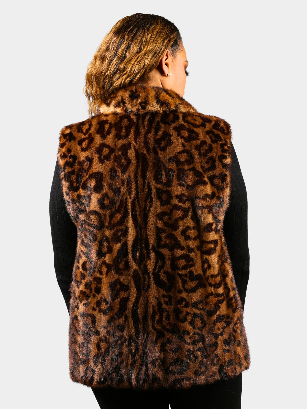 Woman's Lunaraine Mink Fur Vest Stenciled in Animal Print