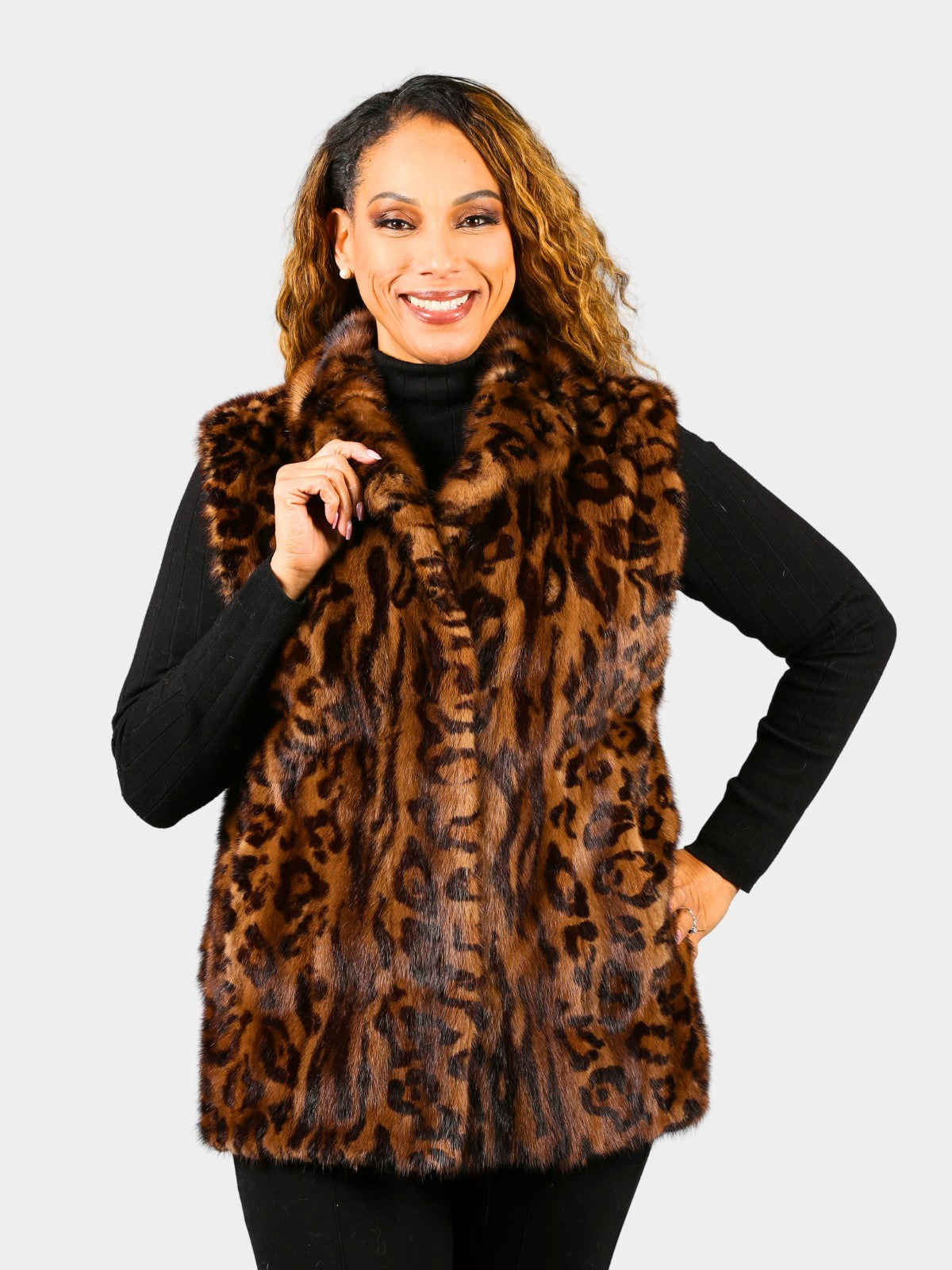 Woman's Lunaraine Mink Fur Vest Stenciled in Animal Print