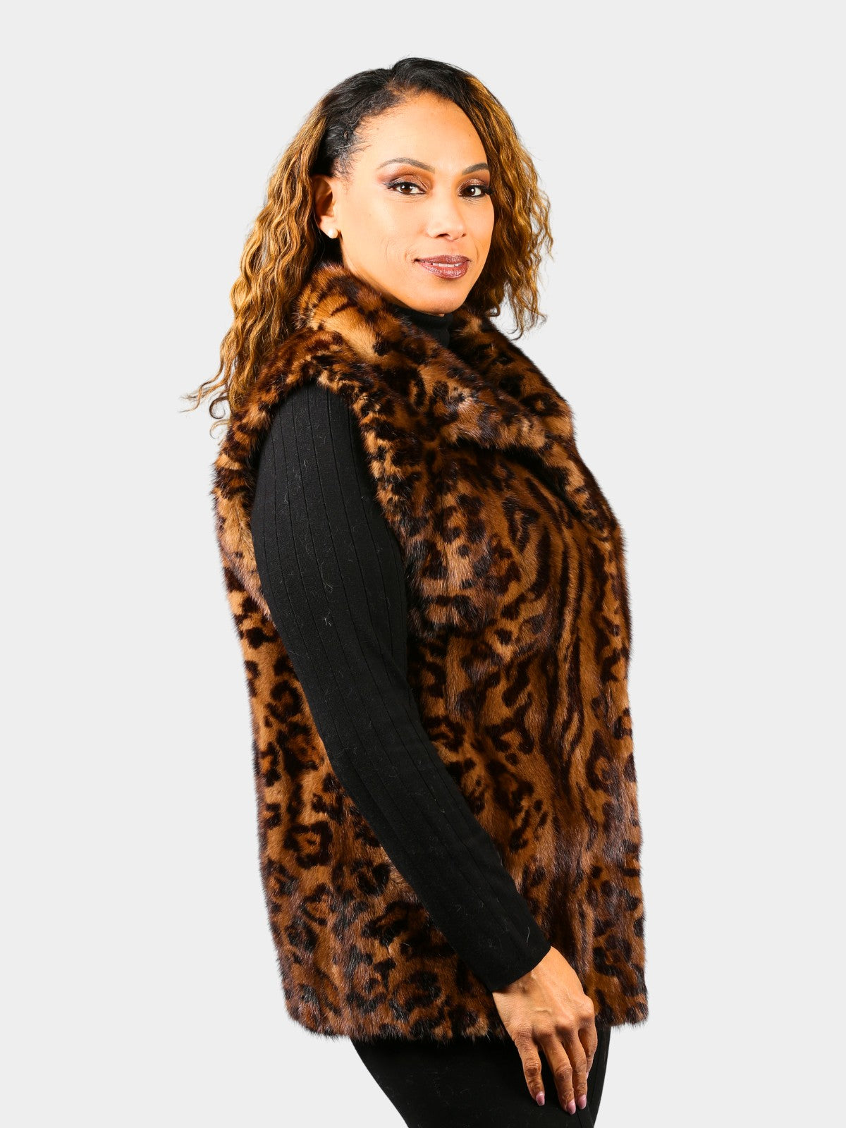 Woman's Lunaraine Mink Fur Vest Stenciled in Animal Print