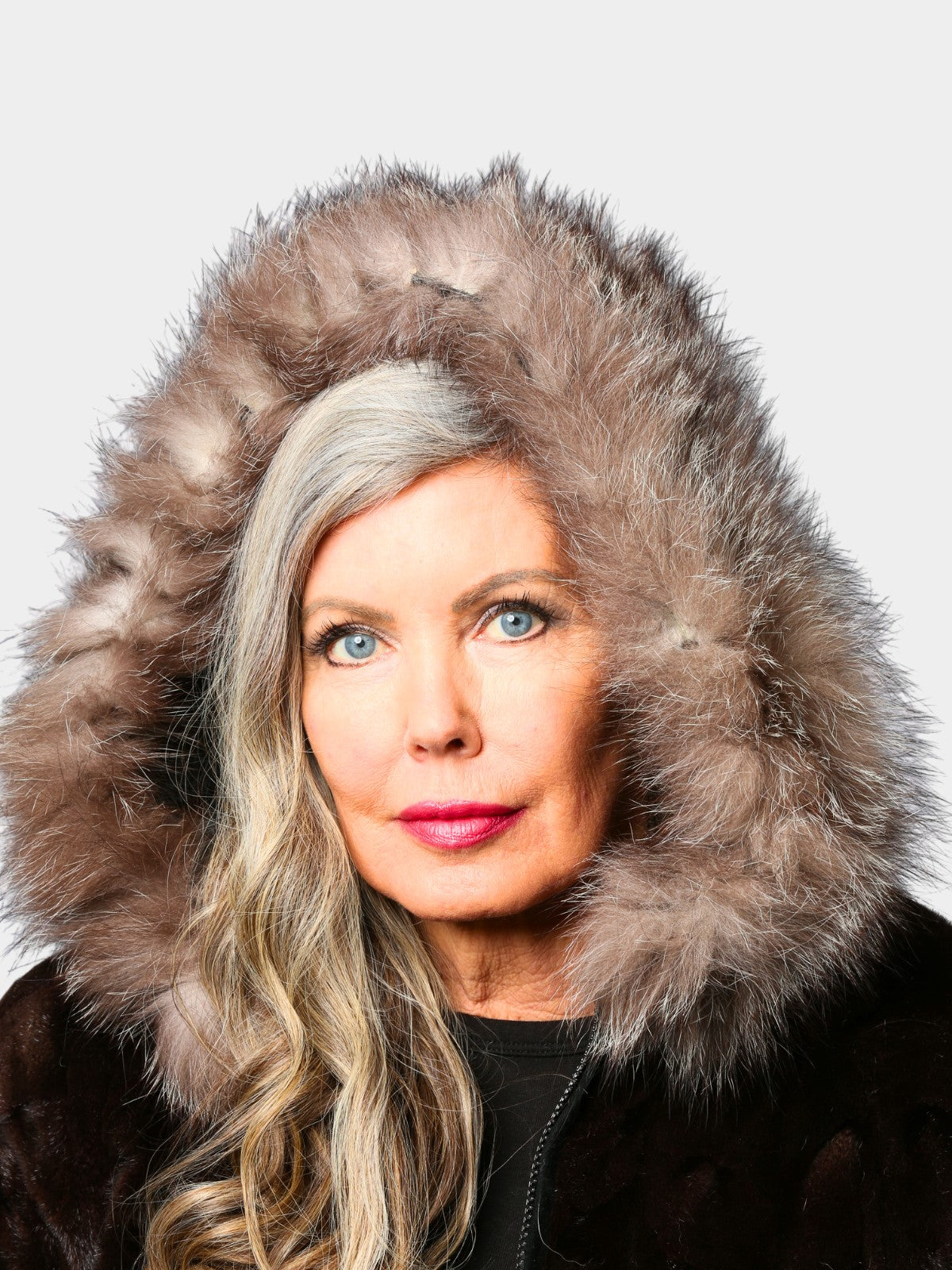 Woman's Deep Mahogany Semi Sheared Sculptured Mink Fur Stroller with Hood