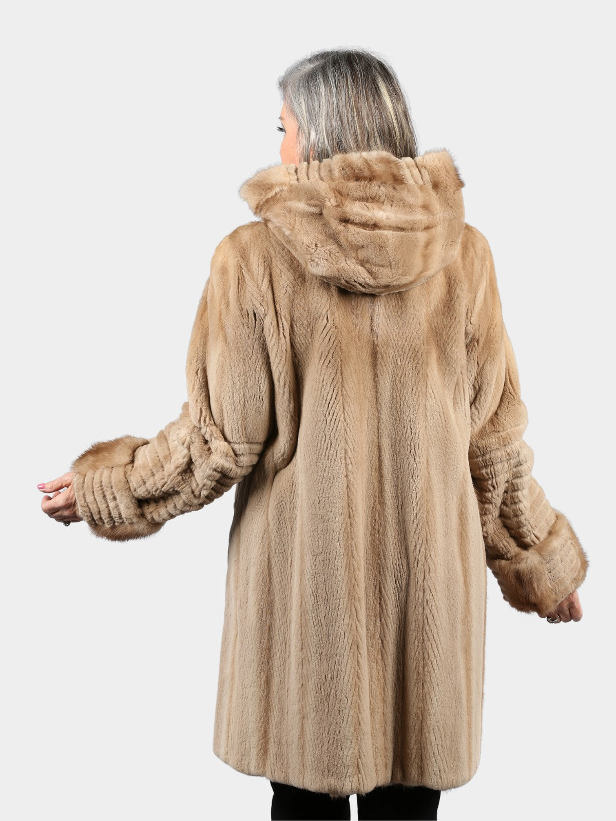 Woman's Pastel Sheared Mink Fur Stroller with Hood