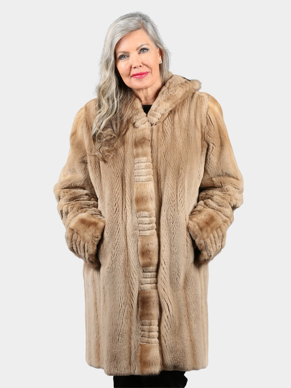 Woman's Pastel Sheared Mink Fur Stroller with Hood