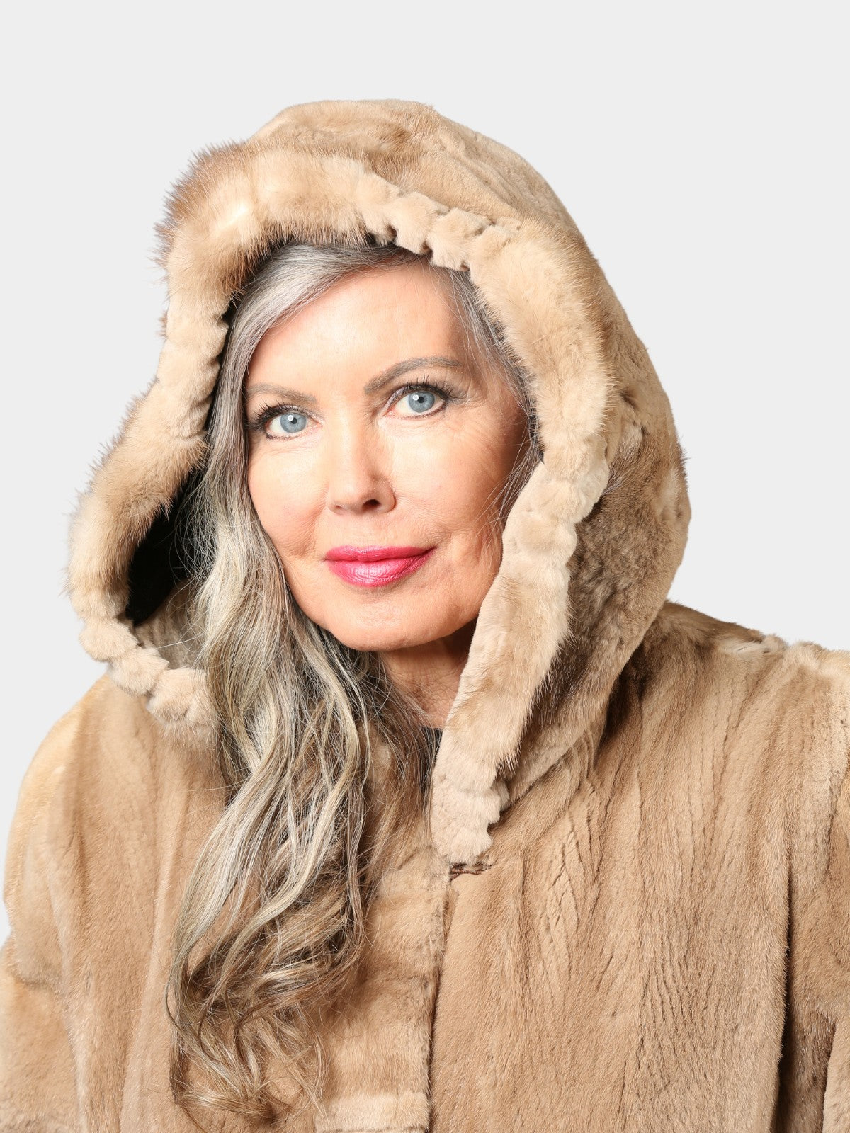Woman's Pastel Sheared Mink Fur Stroller with Hood