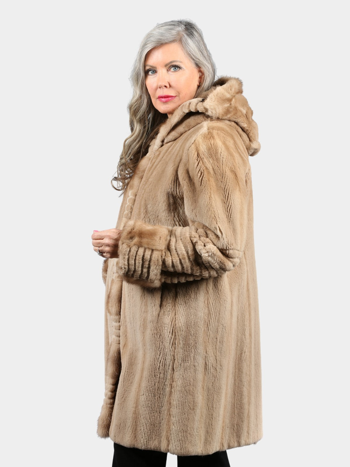 Woman's Pastel Sheared Mink Fur Stroller with Hood