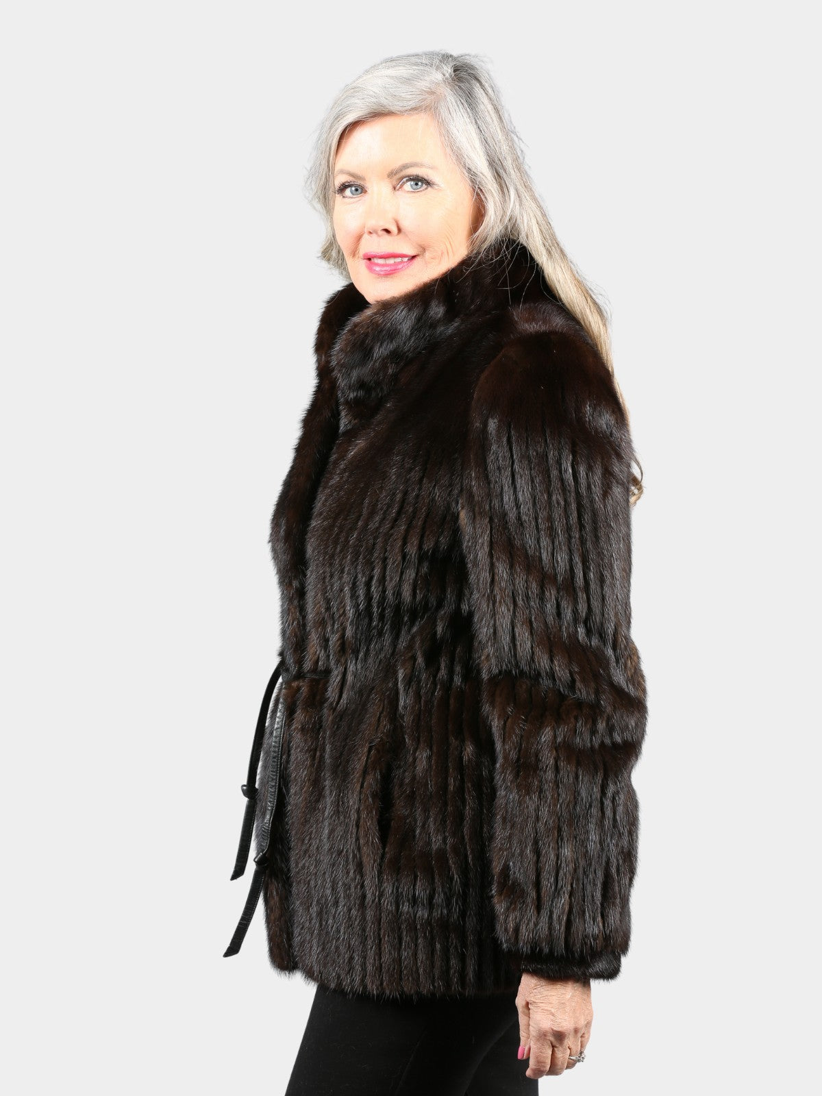 Woman's Deep Mahogany Cord Cut Mink Fur Jacket
