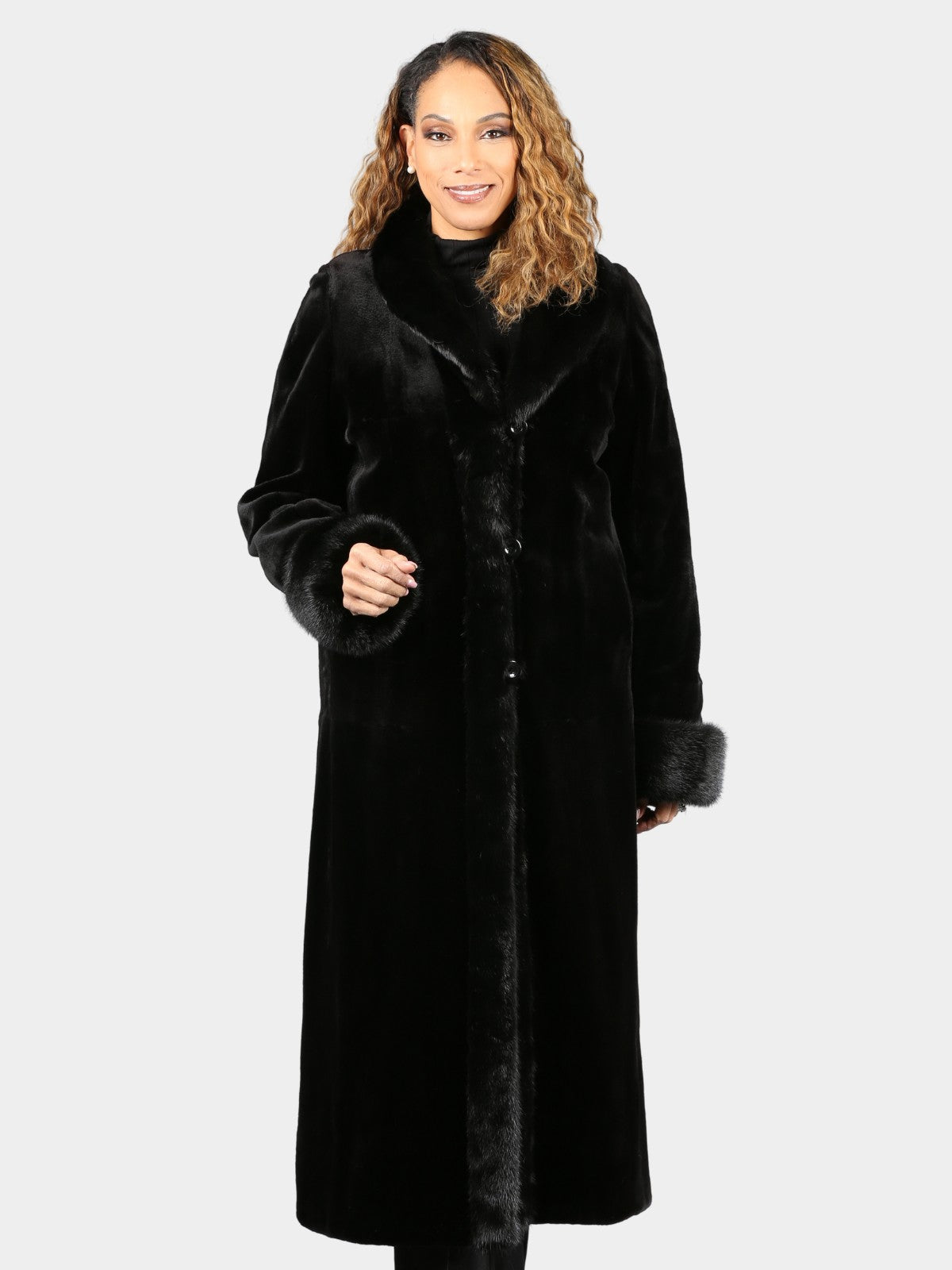Woman's Dyed Black Sheared Mink Fur Coat Reversible