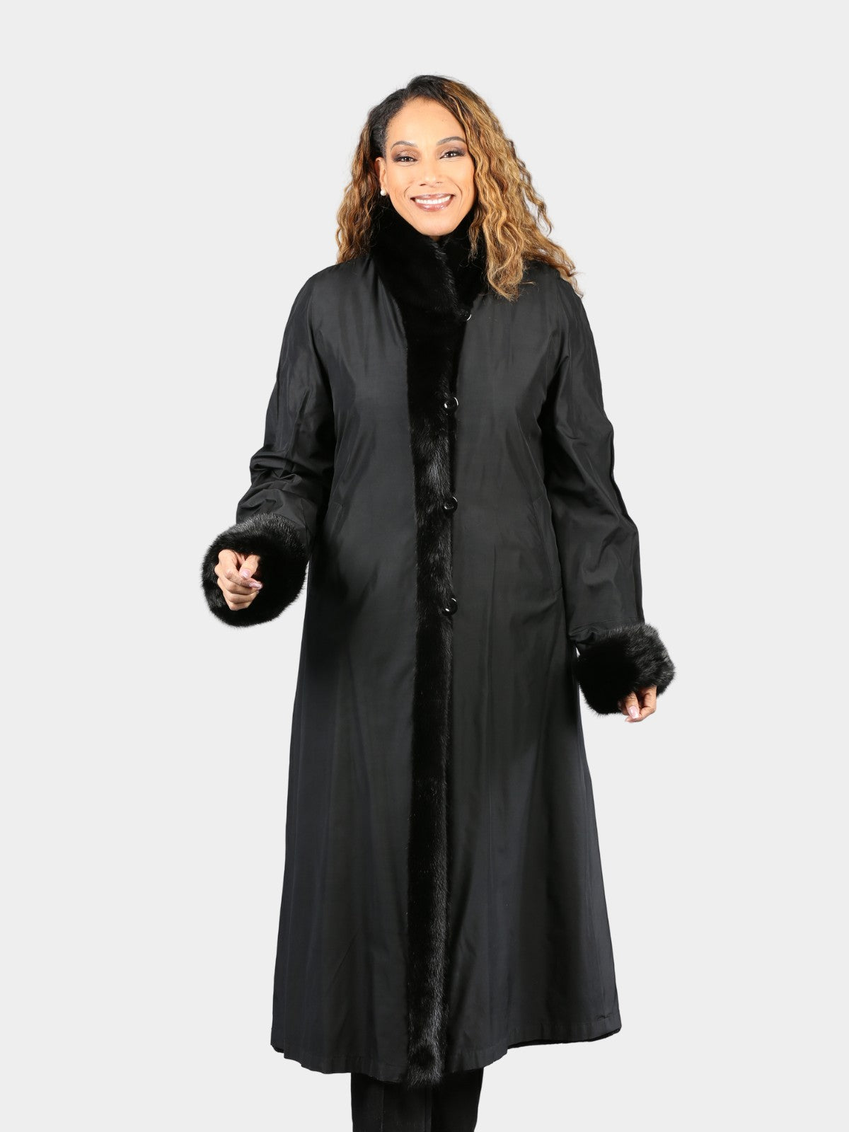 Woman's Dyed Black Sheared Mink Fur Coat Reversible