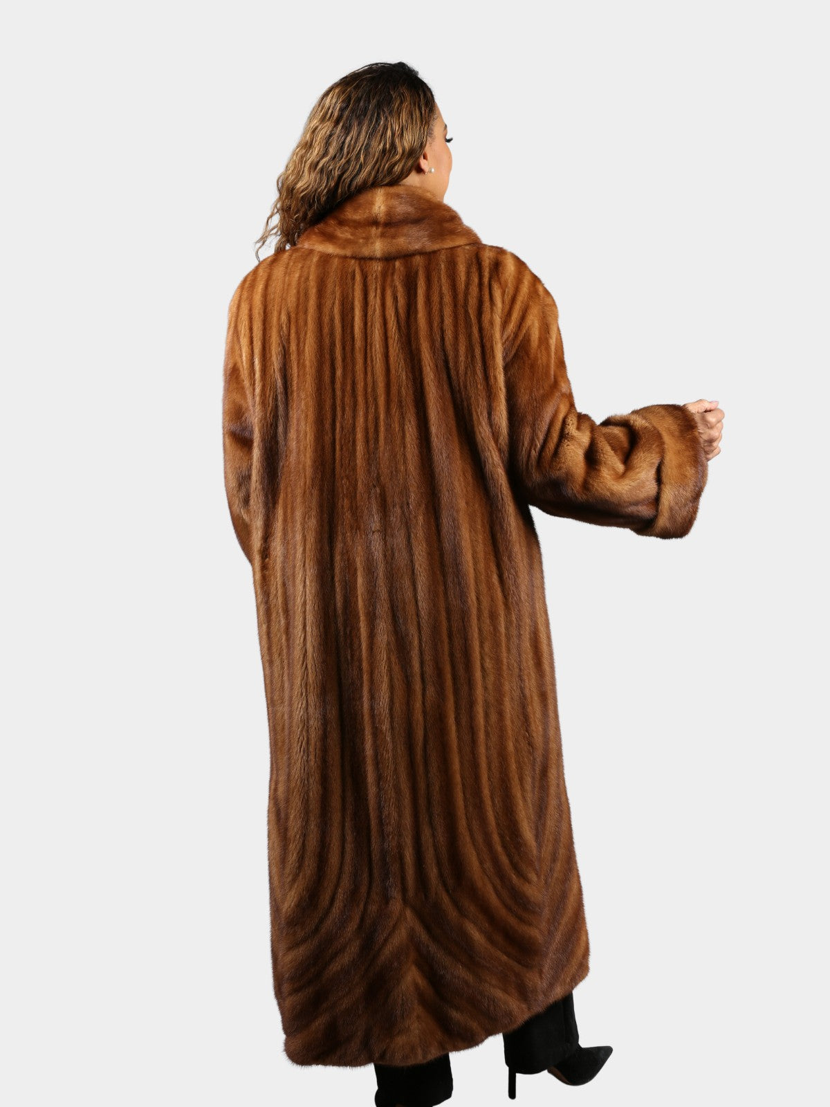 Woman's Plus Size Extra Long Demi Buff Female Mink Fur Coat with Directional Design