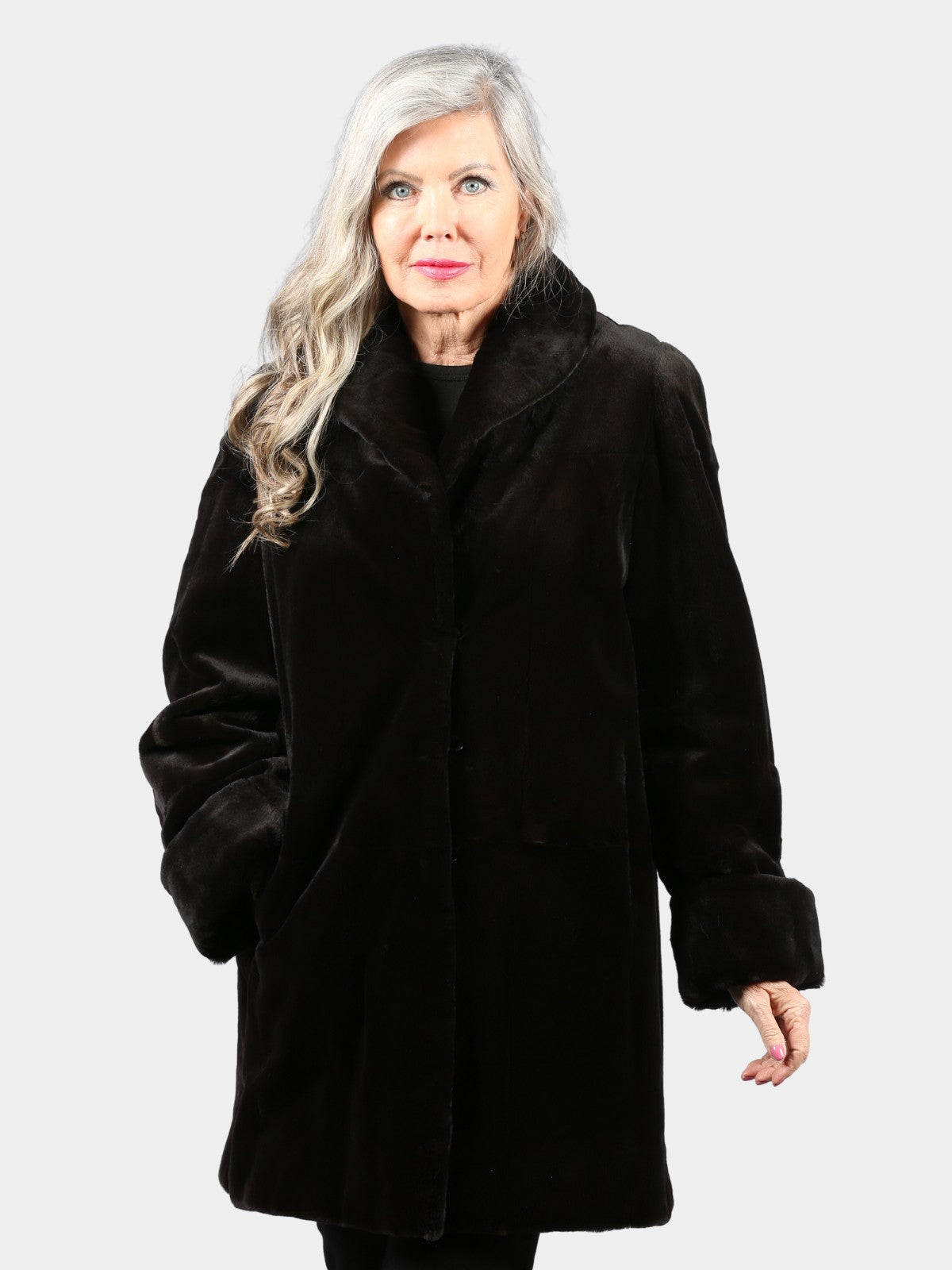 Woman's Dyed Black Sheared Mink Fur Stroller