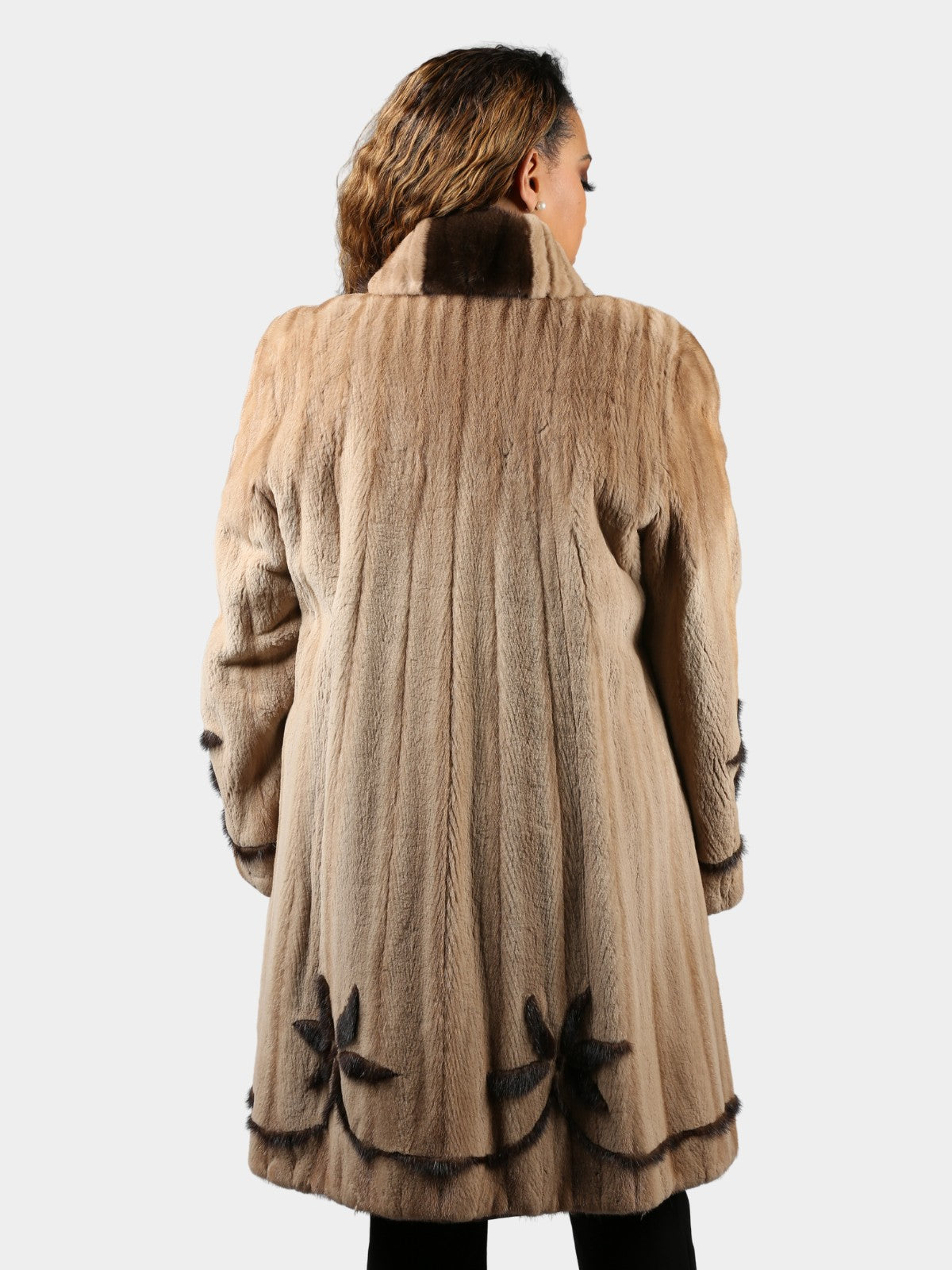 Woman's Pastel Sheared Mink Fur Stroller with Mahogany Mink Design