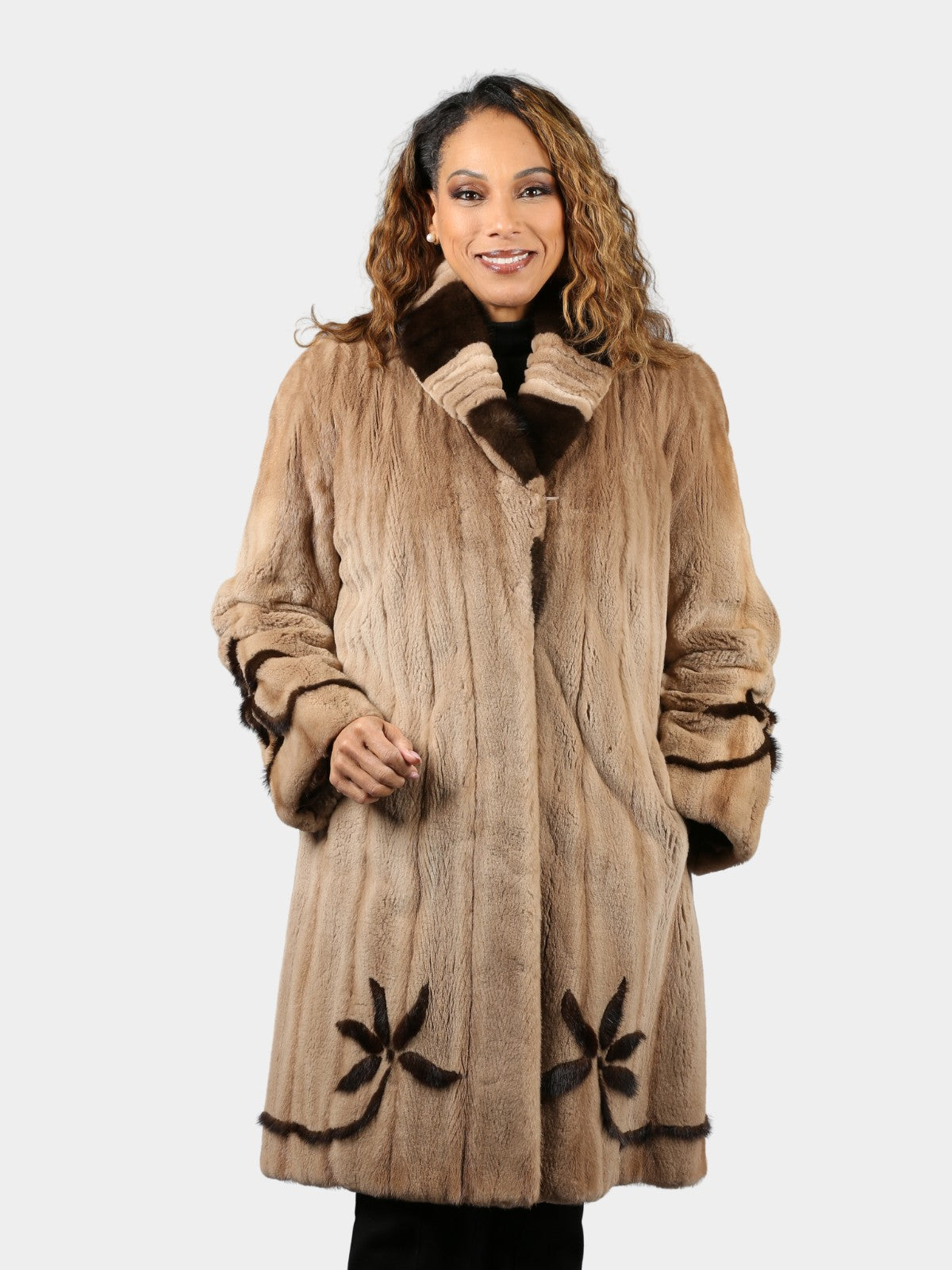 Woman's Pastel Sheared Mink Fur Stroller with Mahogany Mink Design