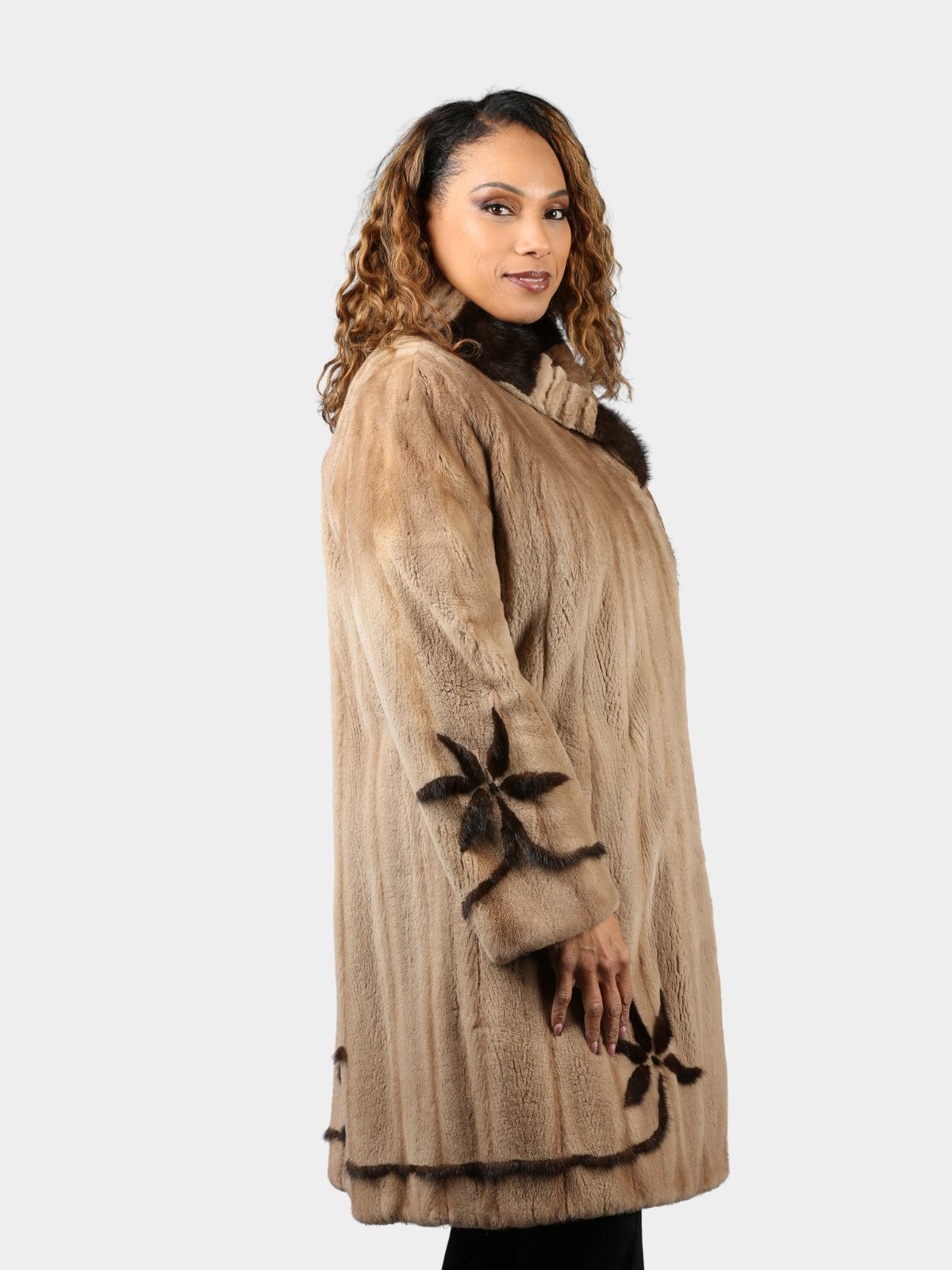 Woman's Pastel Sheared Mink Fur Stroller with Mahogany Mink Design