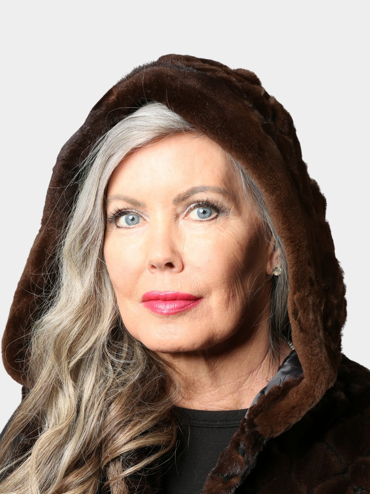 Woman's Dyed Brown Sheared Mink Fur Vest with Hood