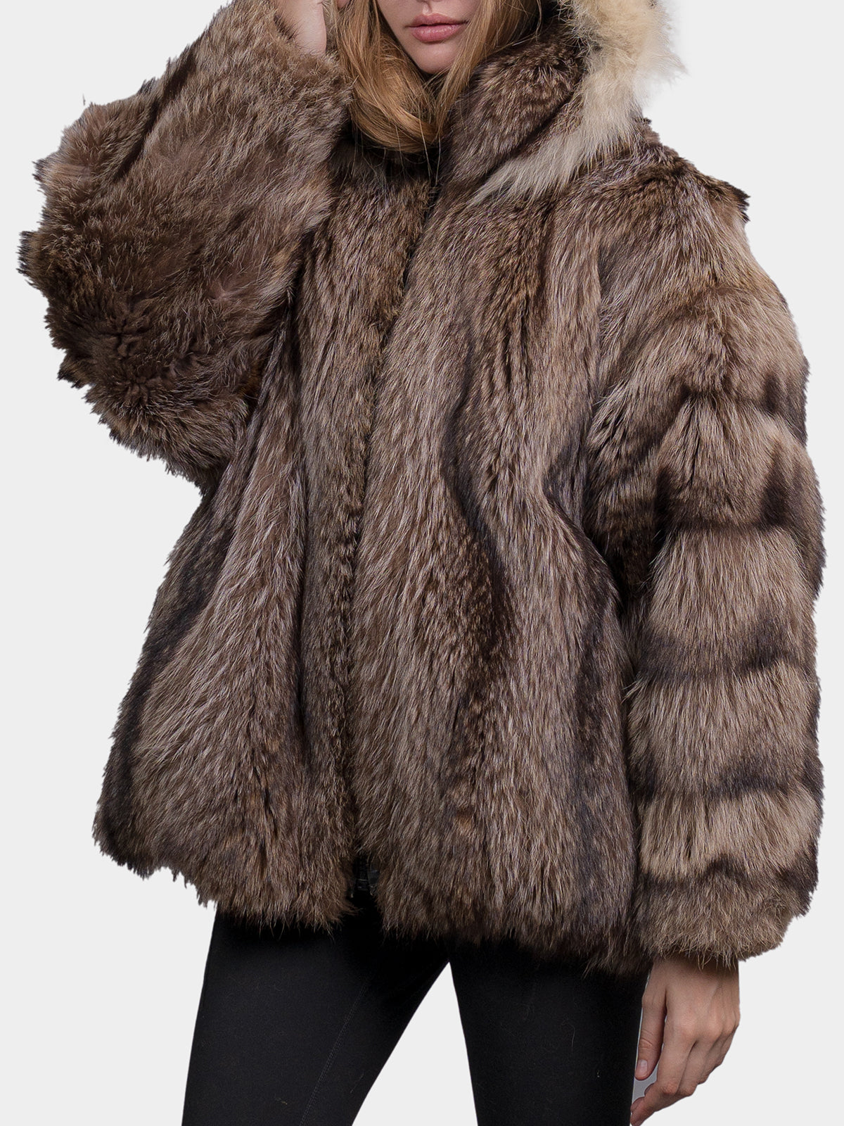 Women's Natural Raccoon Jacket With Hood
