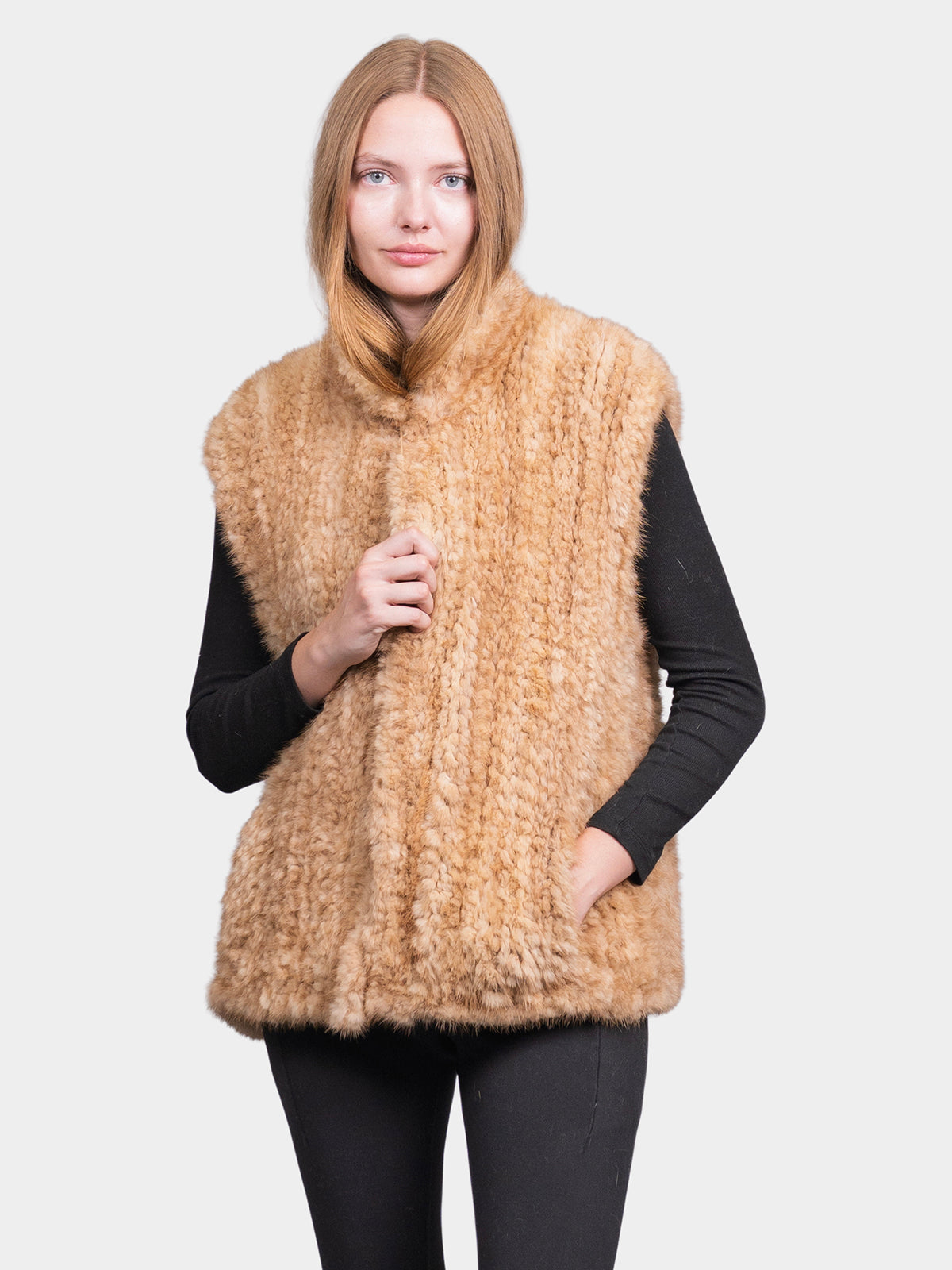 Women's Pastel Knit Mink Vest