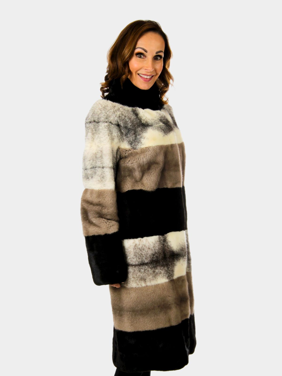 Woman's Tri-Color Mink Fur 7/8 Coat
