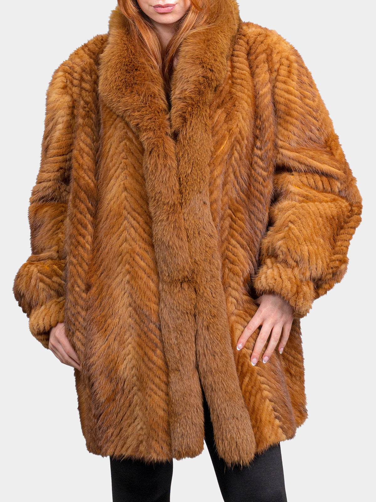 Women's Whiskey Mink Tail Stroller with Fox Tuxedo
