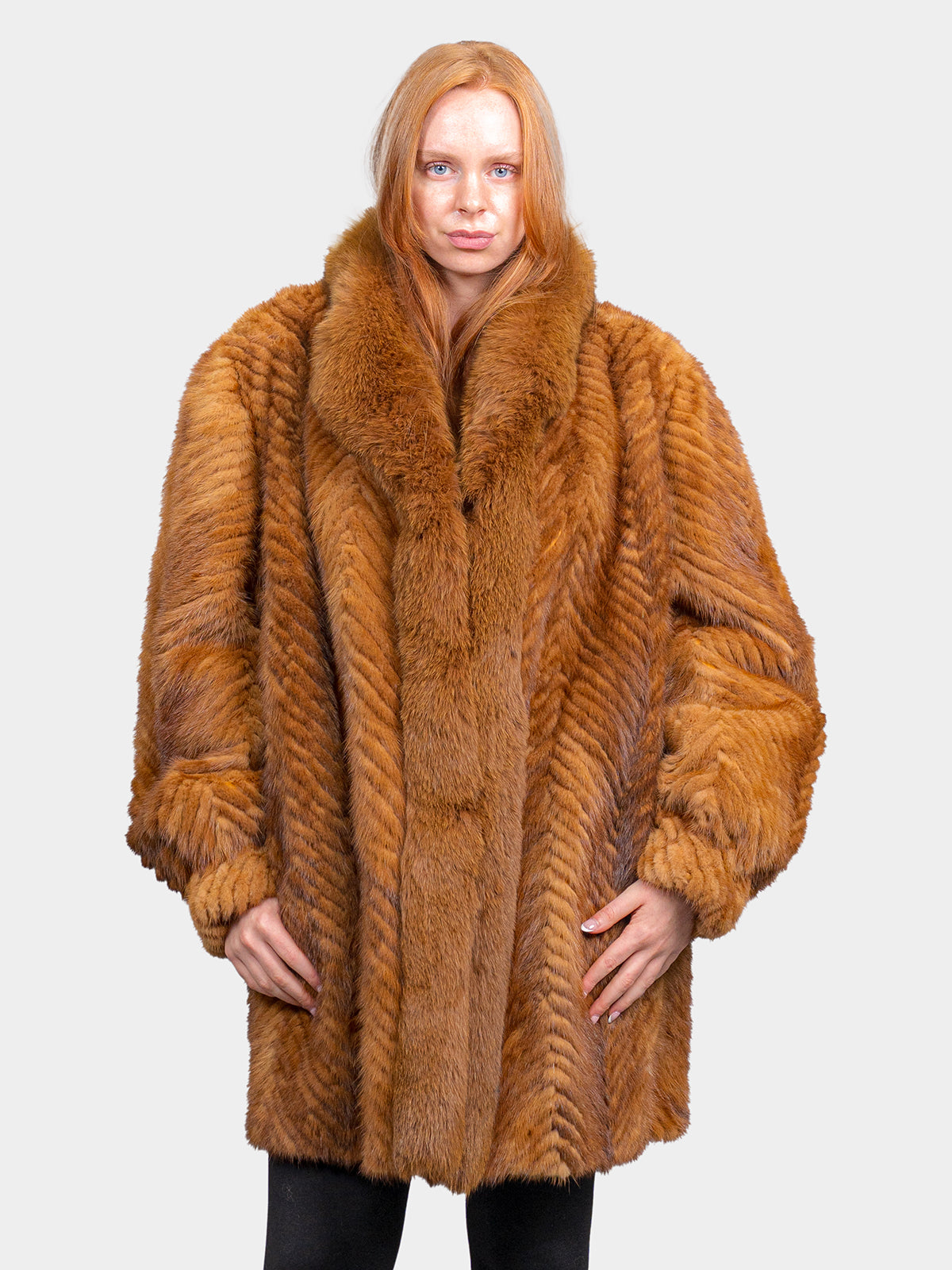 Women's Whiskey Mink Tail Stroller with Fox Tuxedo
