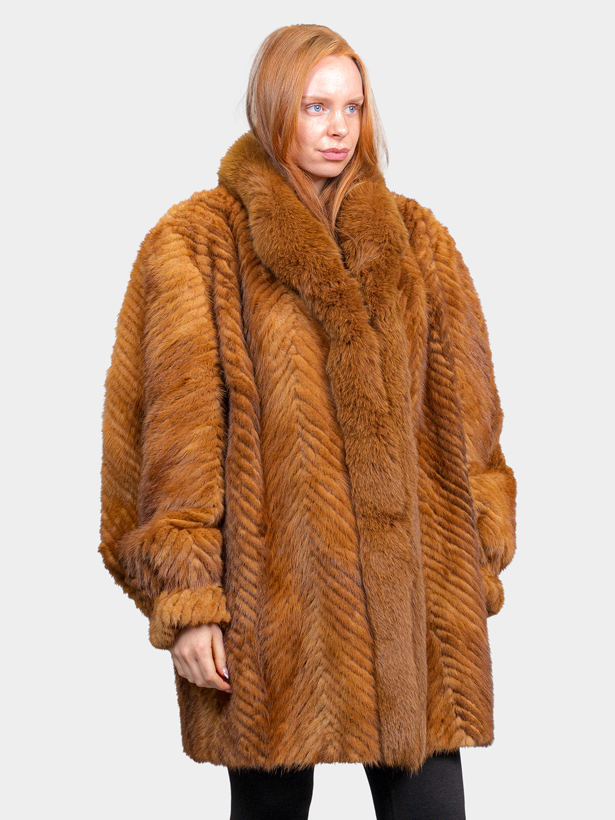 Women's Whiskey Mink Tail Stroller with Fox Tuxedo