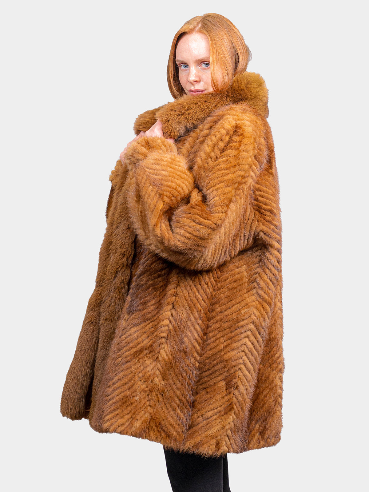 Women's Whiskey Mink Tail Stroller with Fox Tuxedo