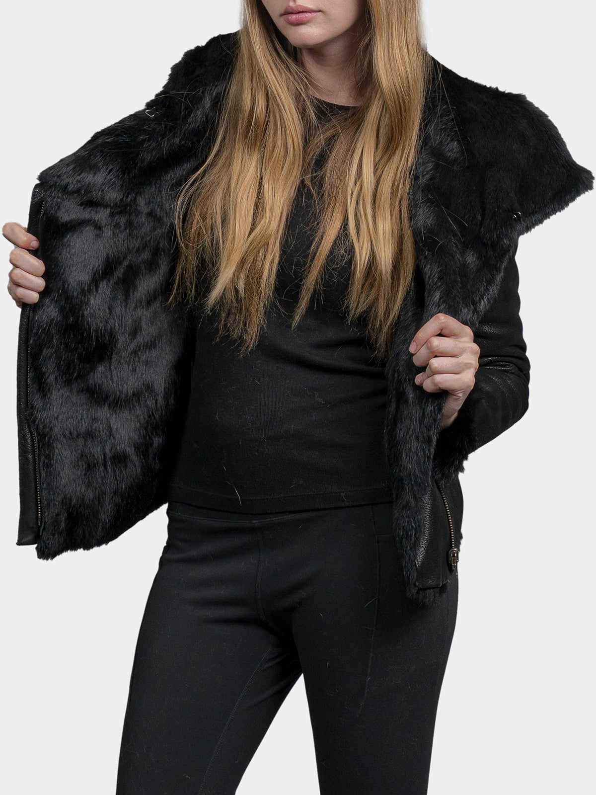 Women's Reversible Black Napa Rabbit Jacket
