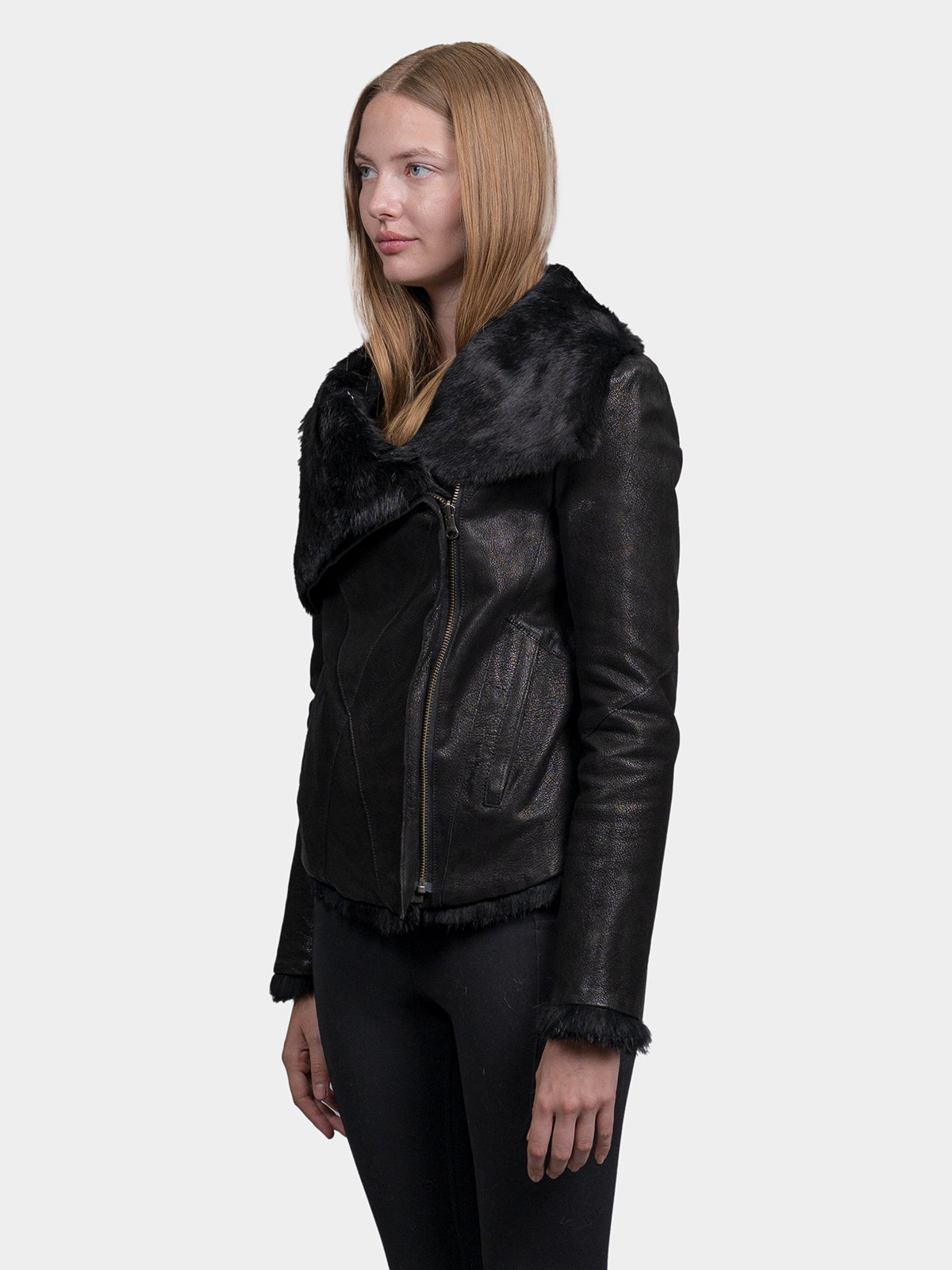 Women's Reversible Black Napa Rabbit Jacket