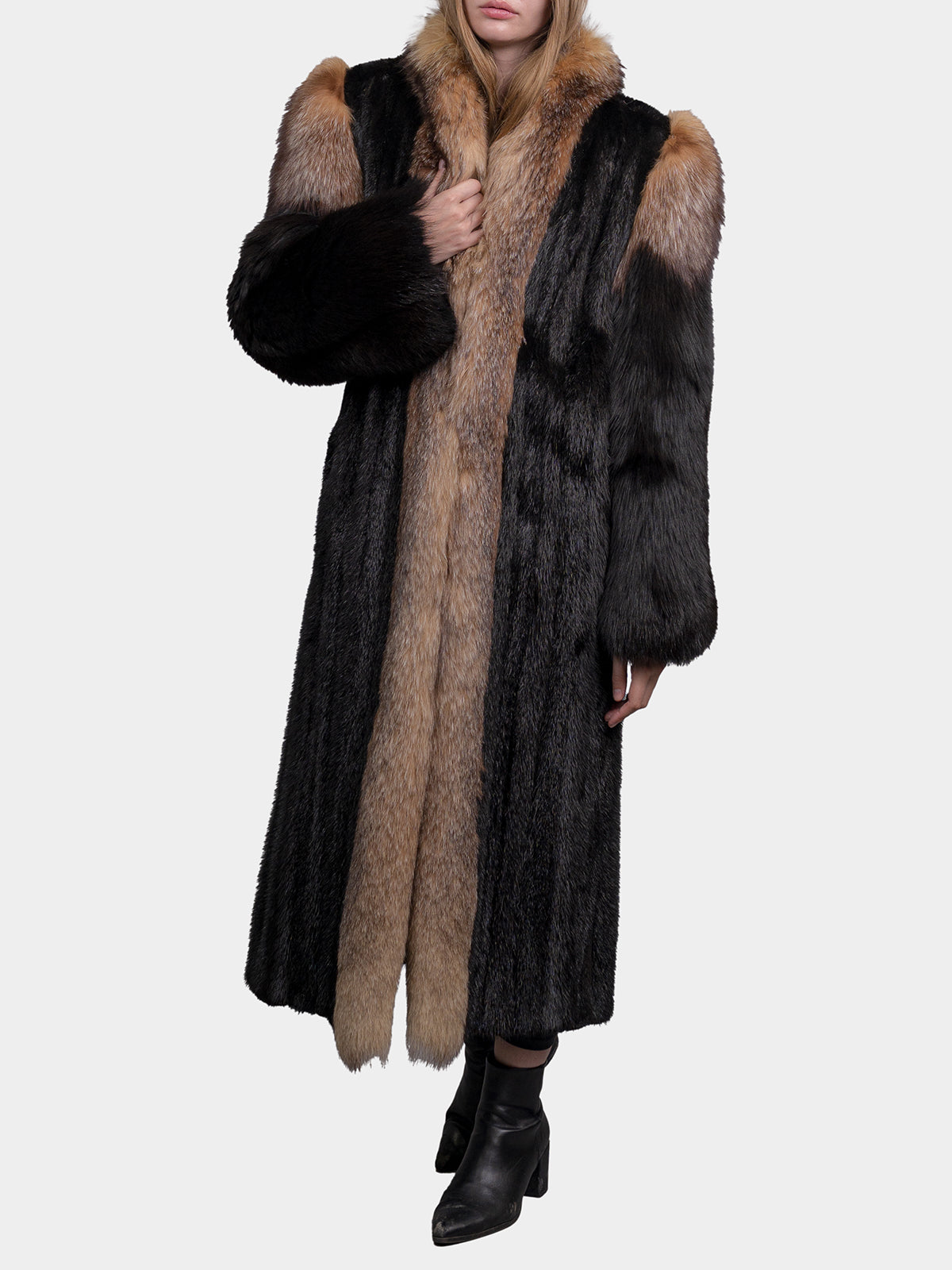 Women's Ranch Mink Coat with Crystal & Black Fox Trim