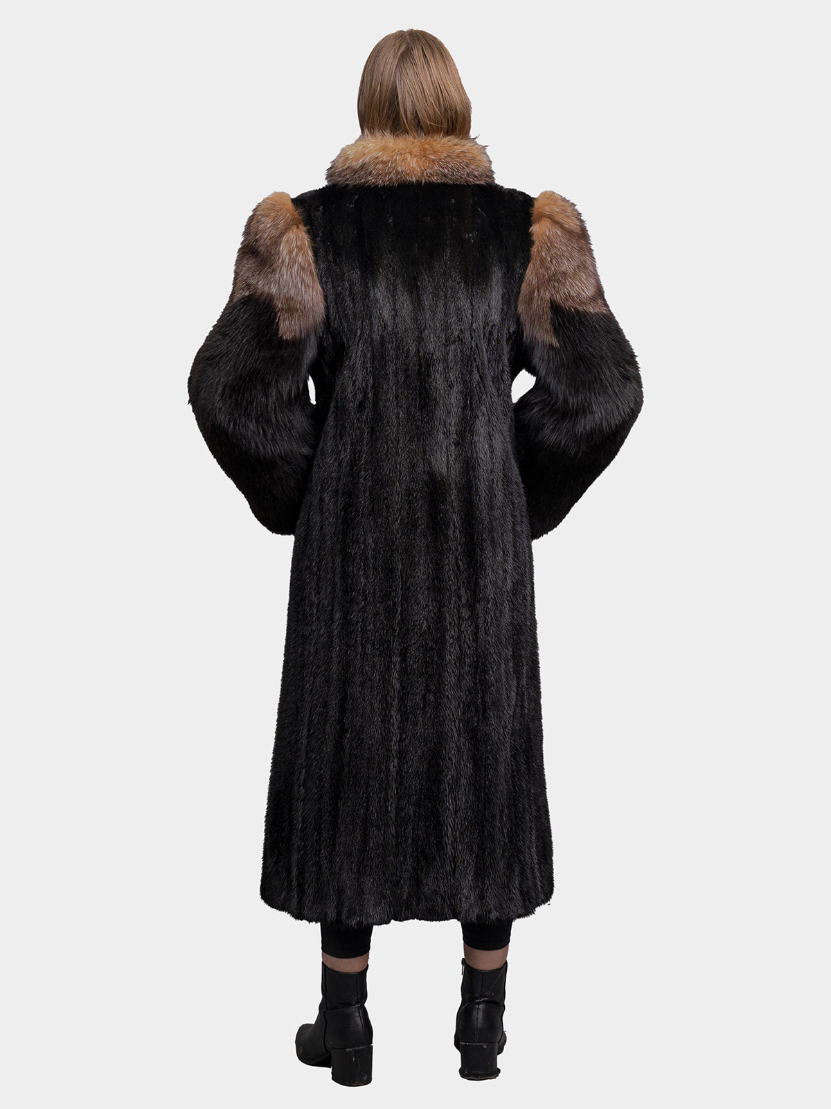 Women's Ranch Mink Coat with Crystal & Black Fox Trim