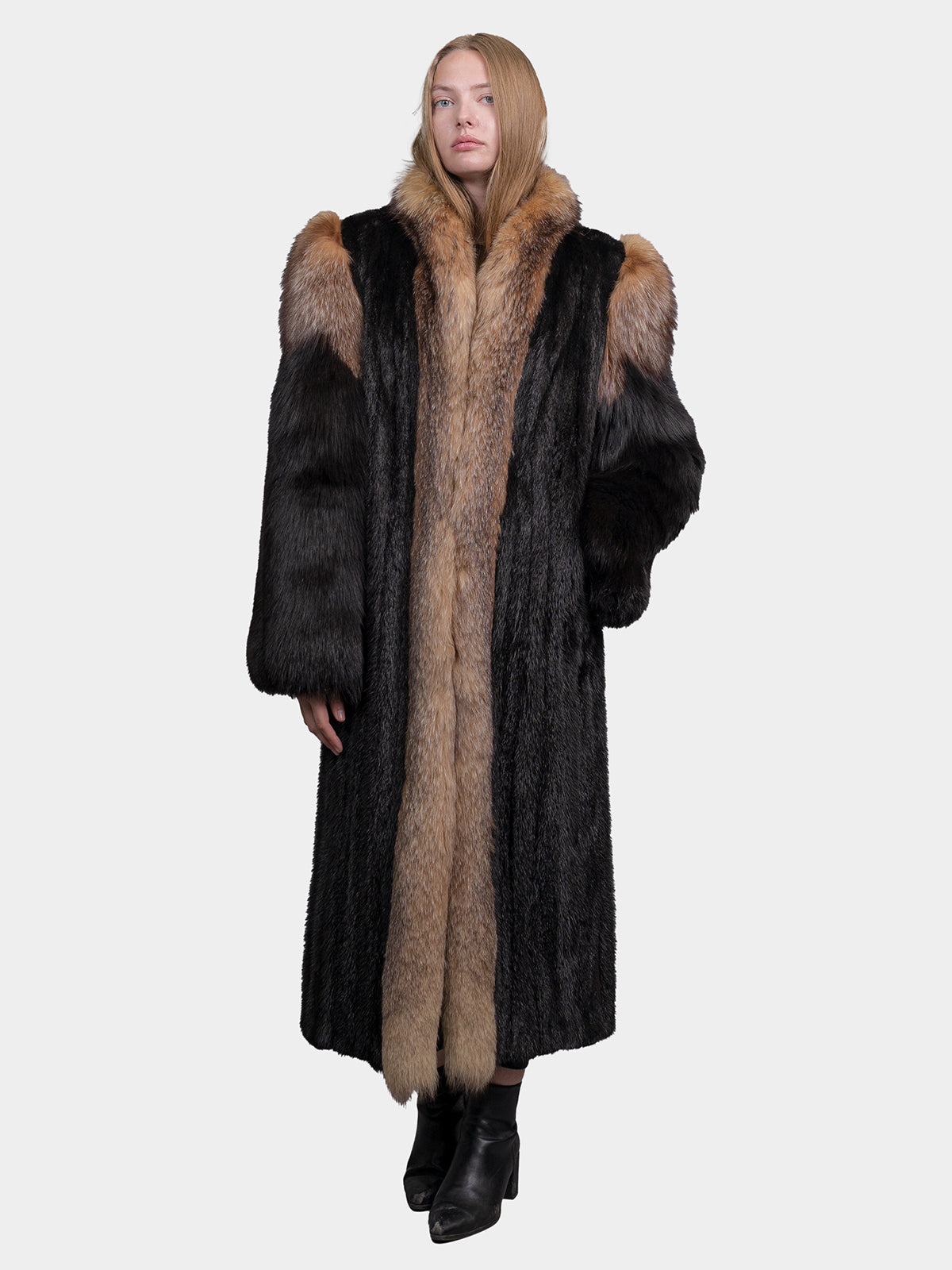 Women's Ranch Mink Coat with Crystal & Black Fox Trim