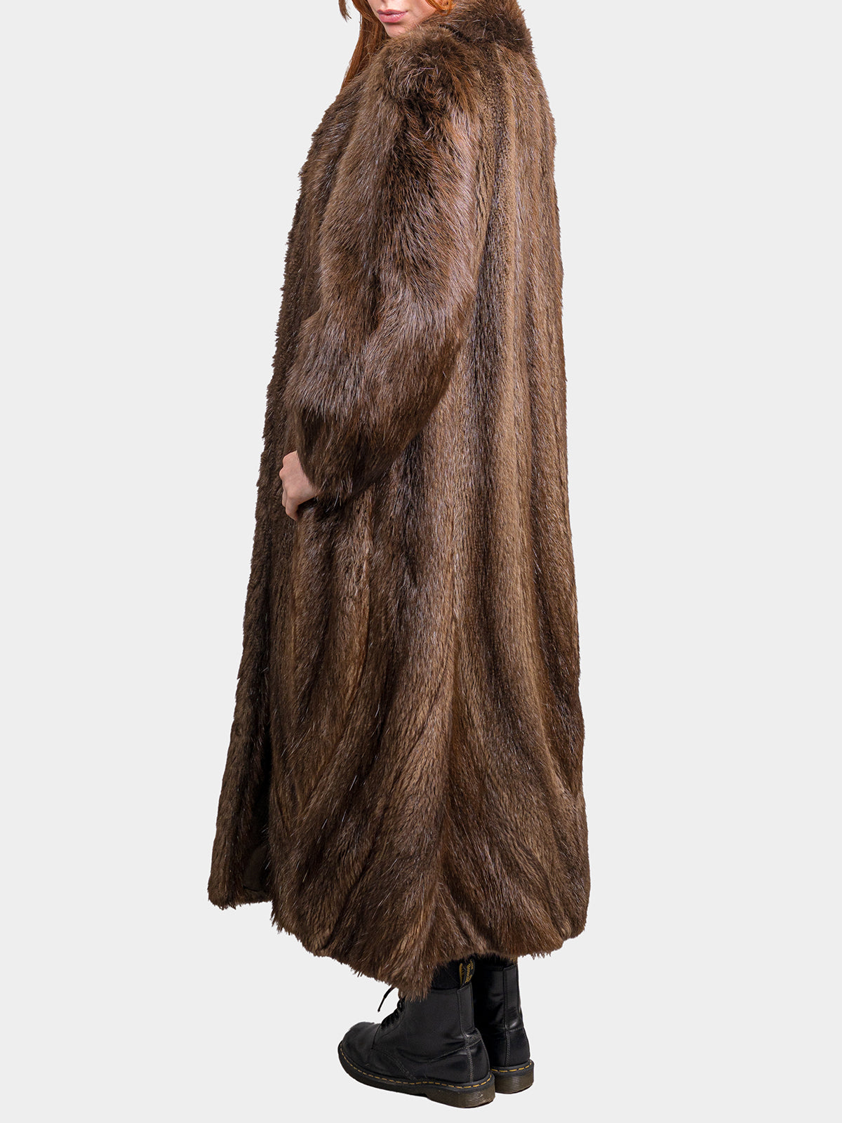 Women's Full Length Brown Beaver Coat