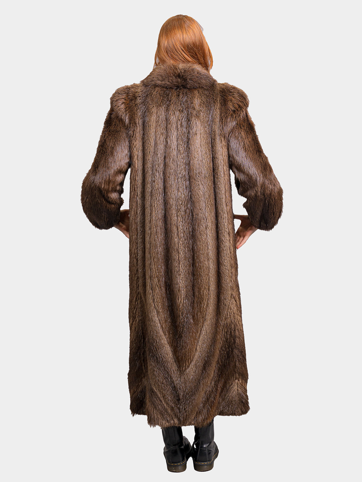 Women's Full Length Brown Beaver Coat