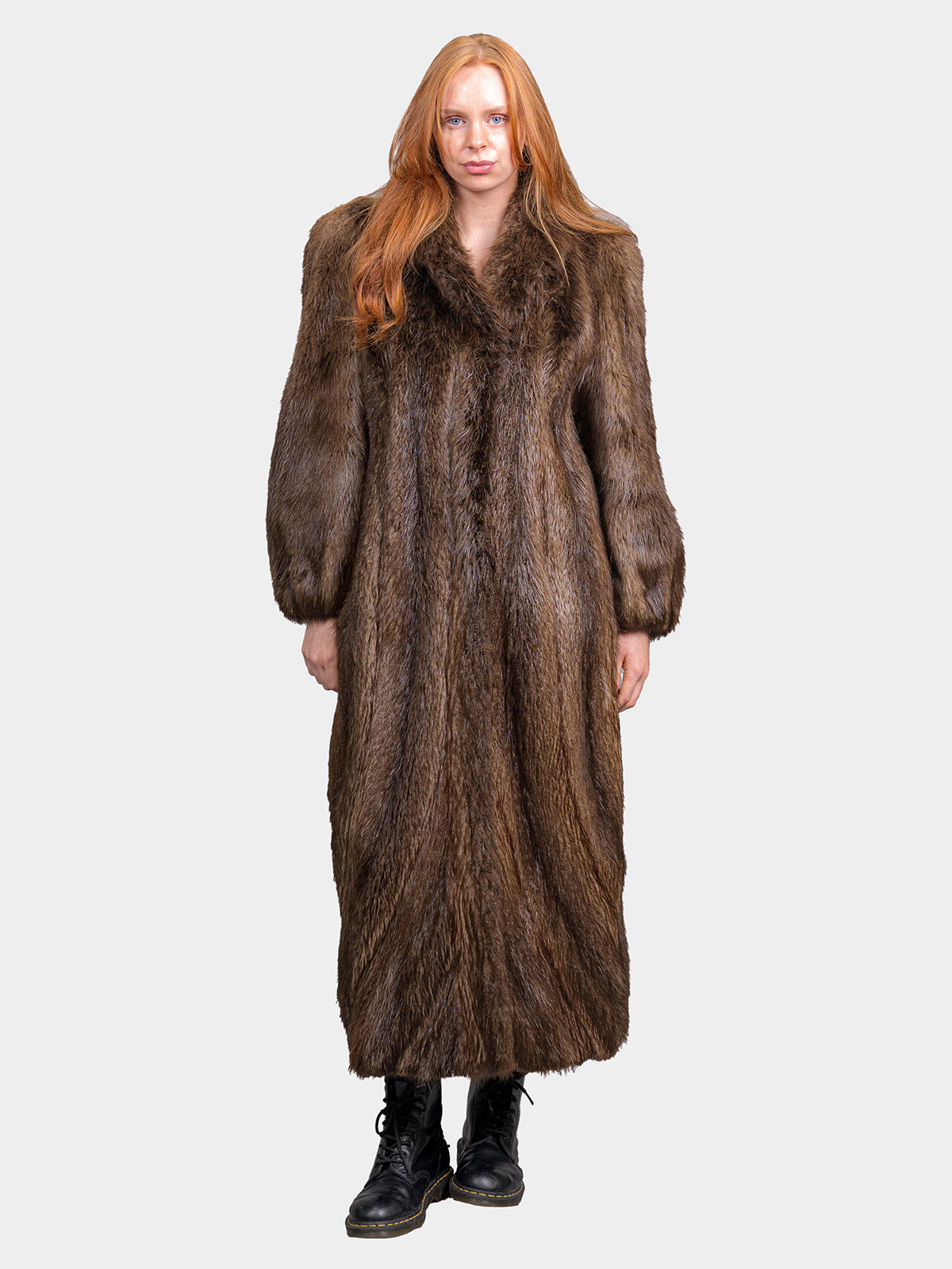 Women's Full Length Brown Beaver Coat