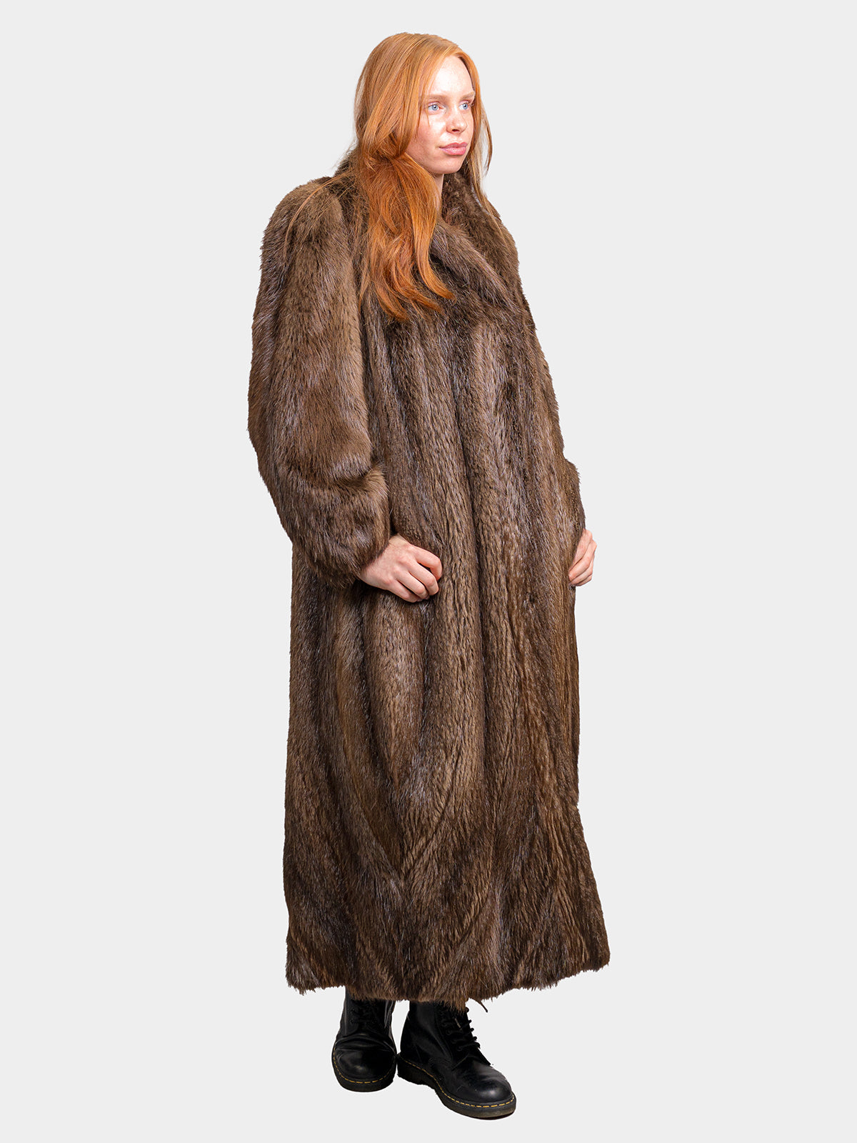 Women's Full Length Brown Beaver Coat