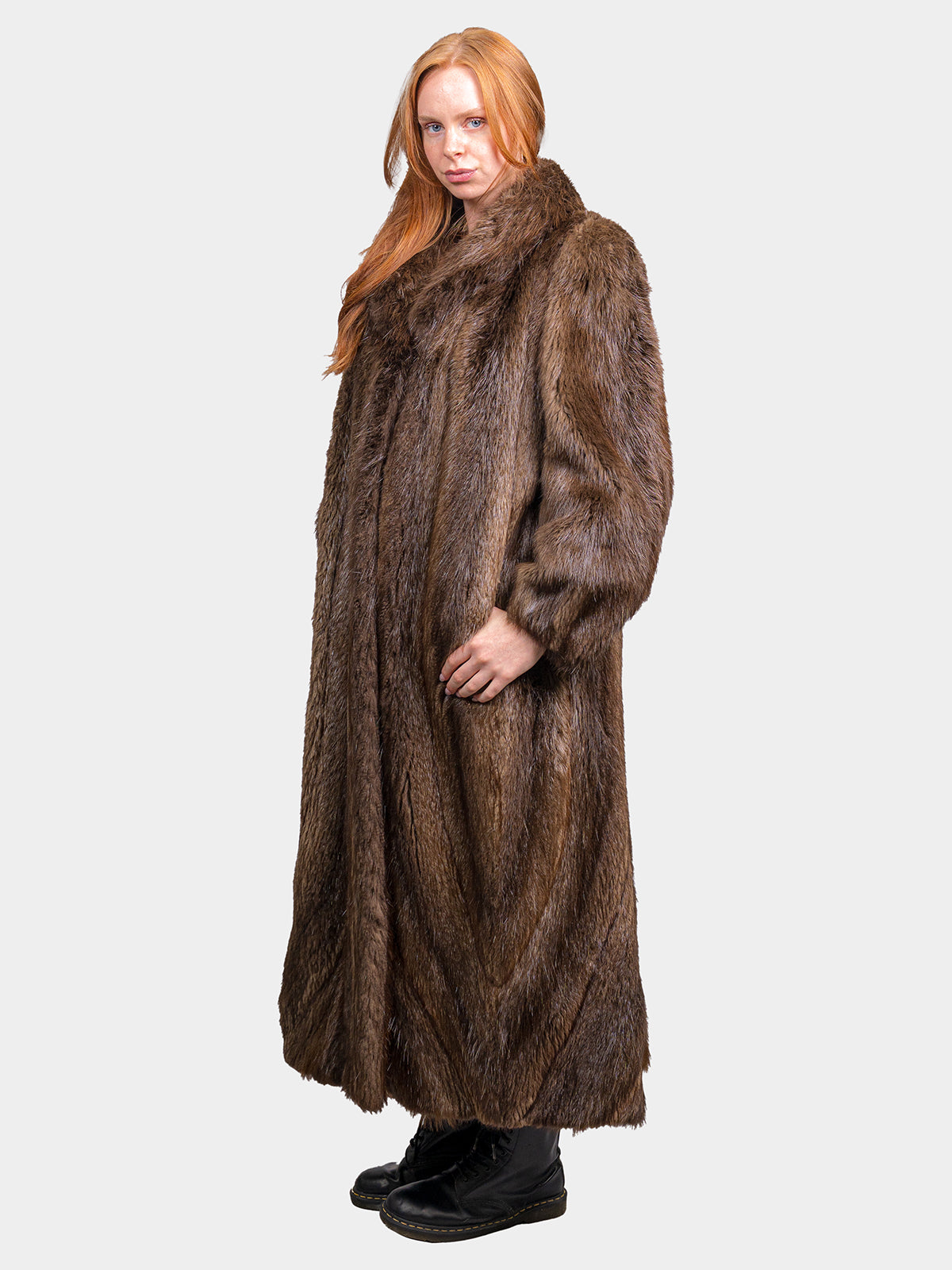 Women's Full Length Brown Beaver Coat