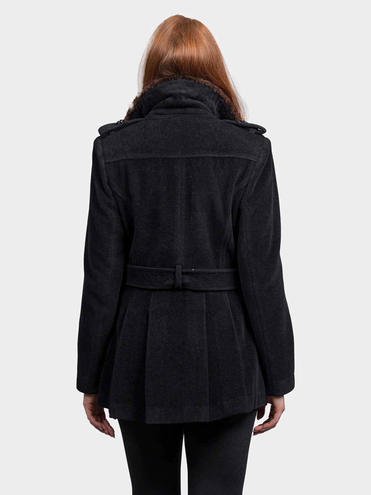 Women's Black Wool Jacket with Mahogany Mink Collar